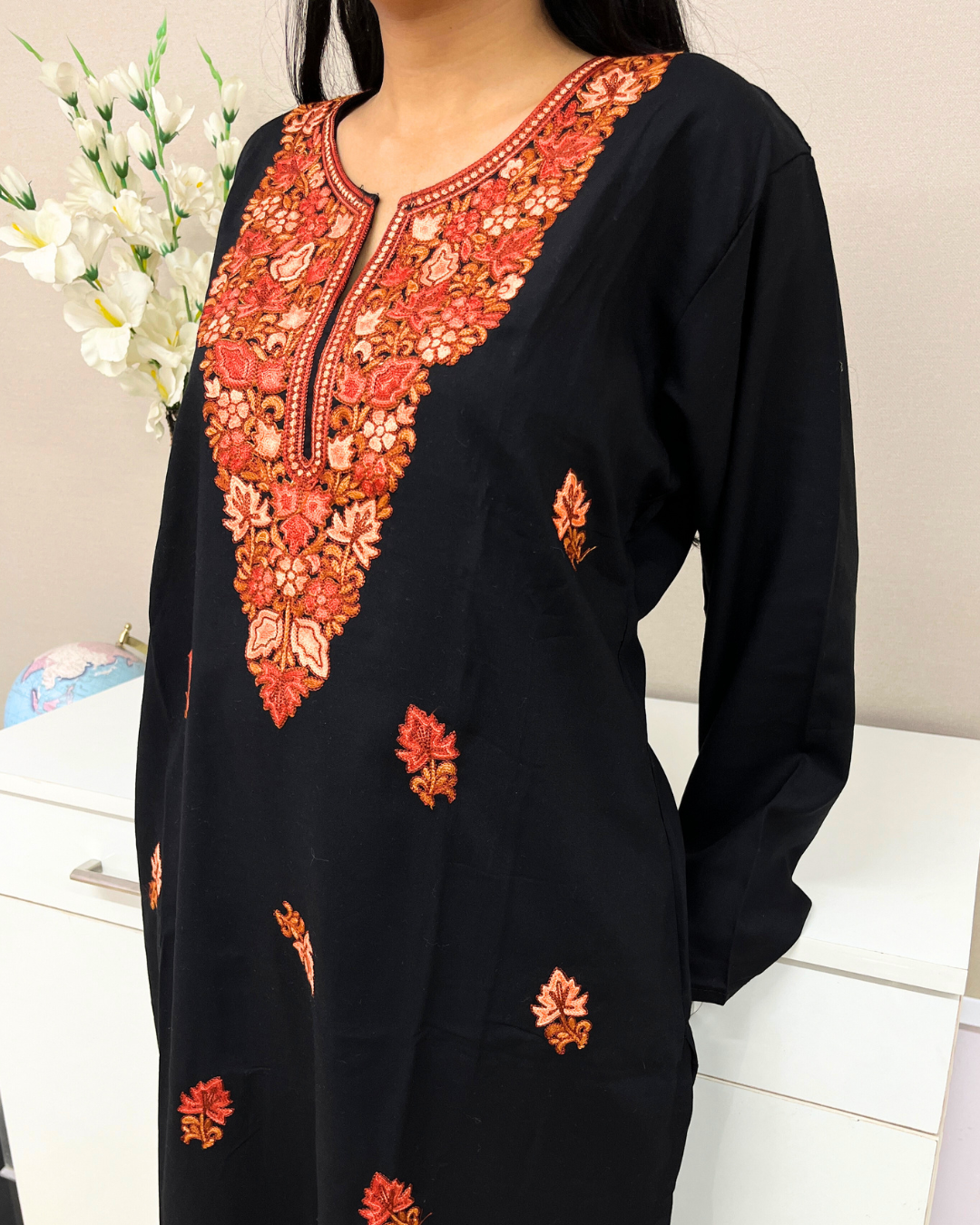 Naariy black neck embroidered cotton kurti