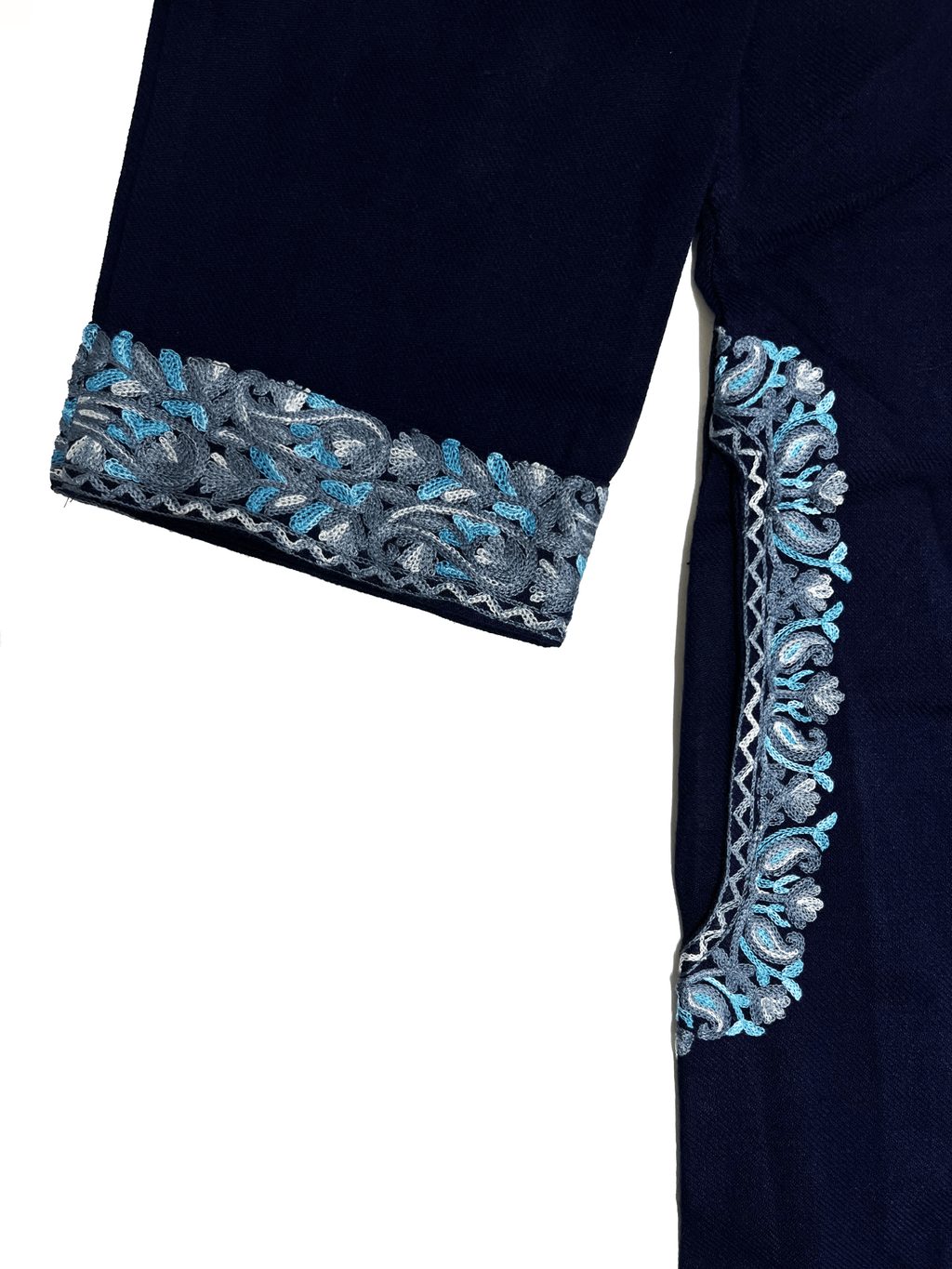 Navy Blue Floral Aari Embroidered Kashmiri Pheran