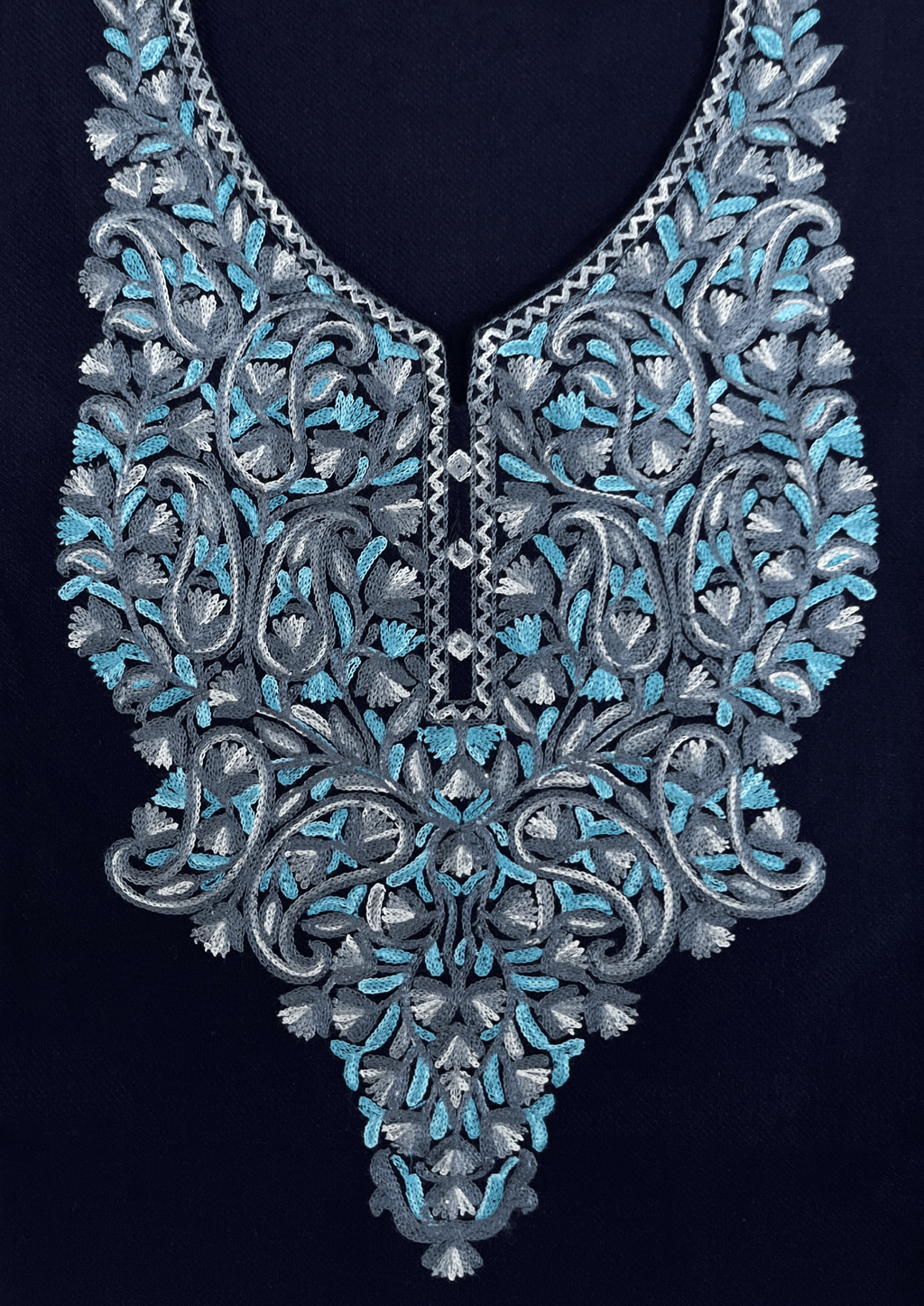 Navy Blue Floral Aari Embroidered Kashmiri Pheran