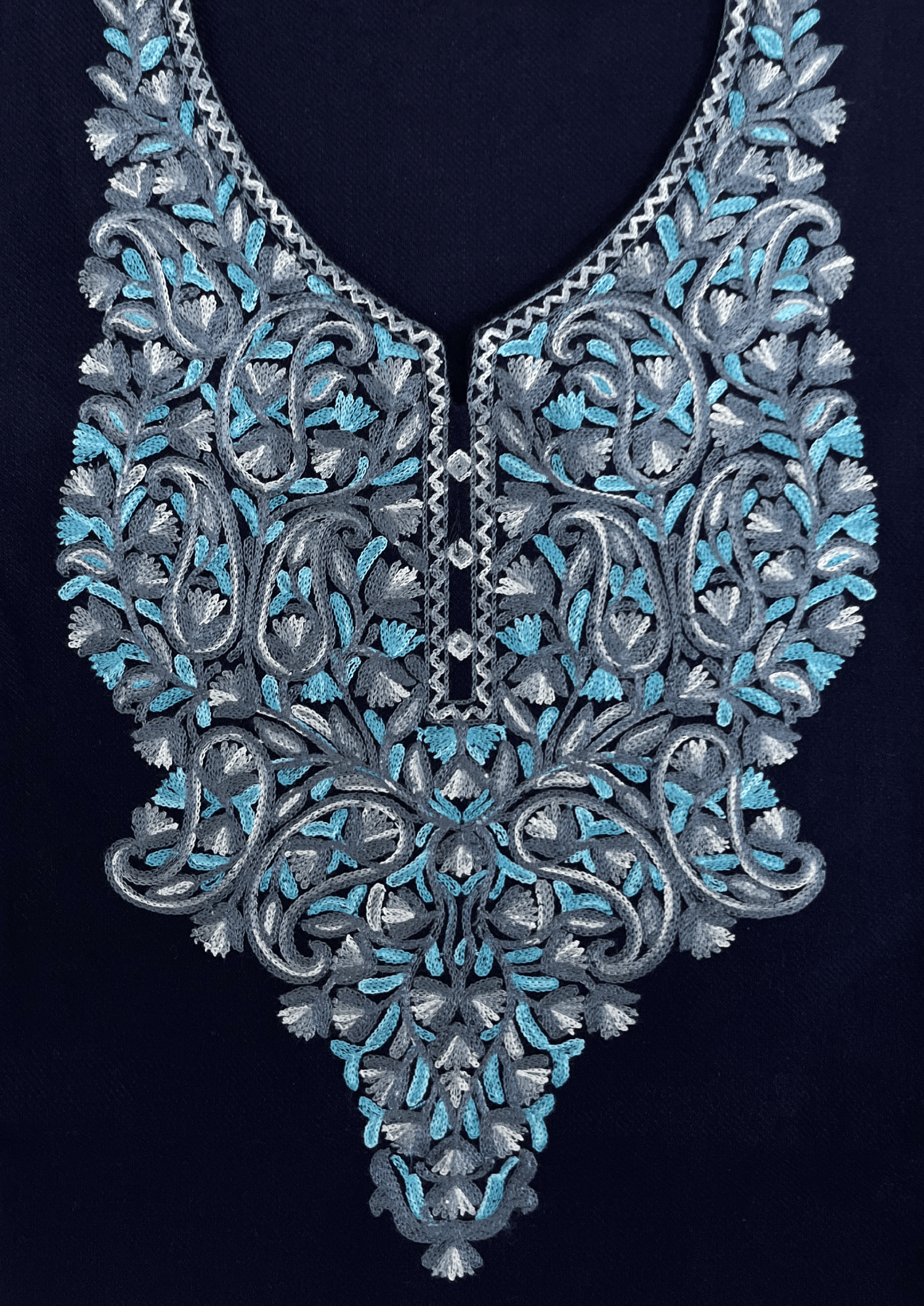 Navy Blue Floral Aari Embroidered Kashmiri Pheran