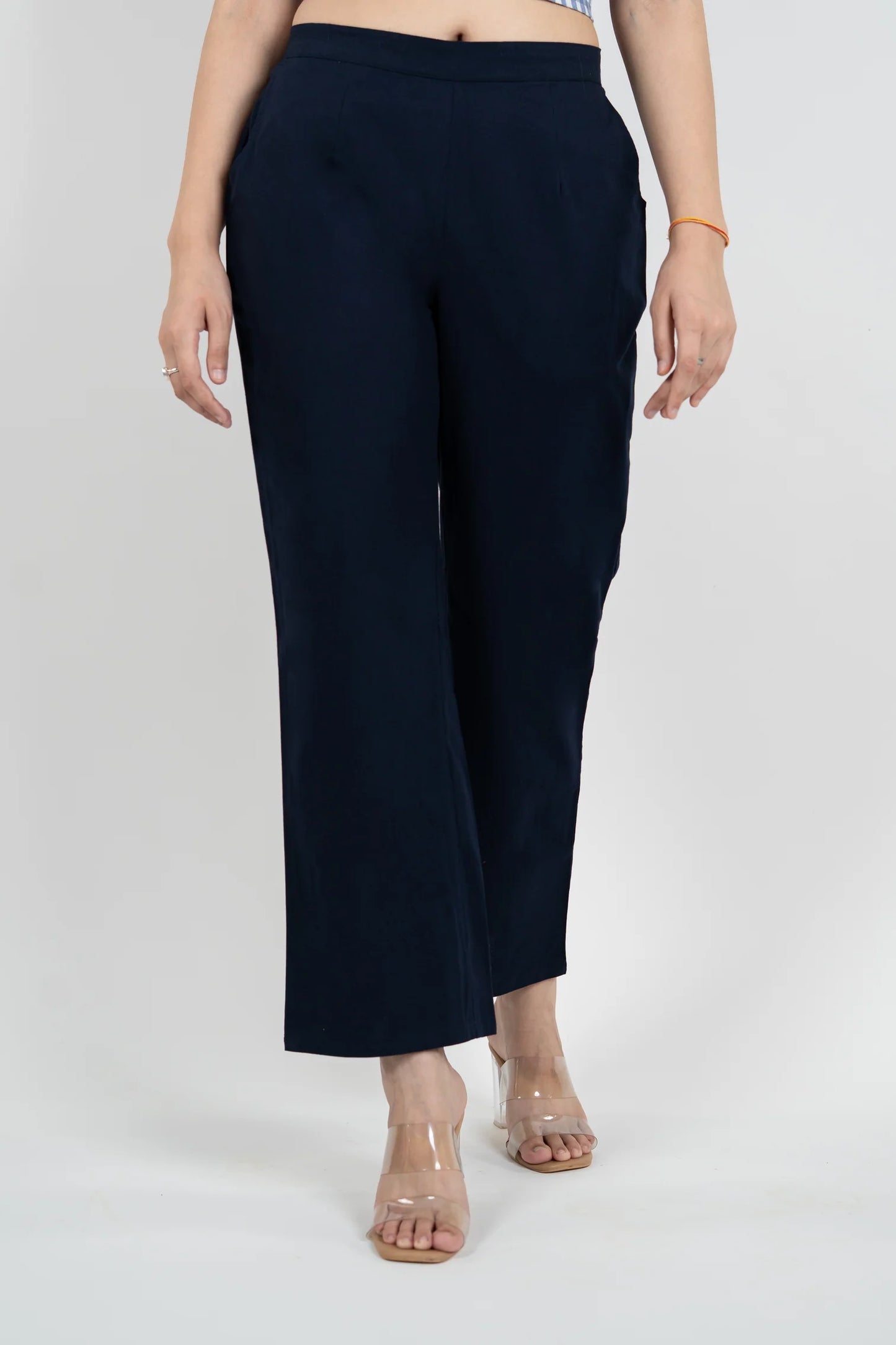 Navy Blue Women Wide Leg Cotton Pant