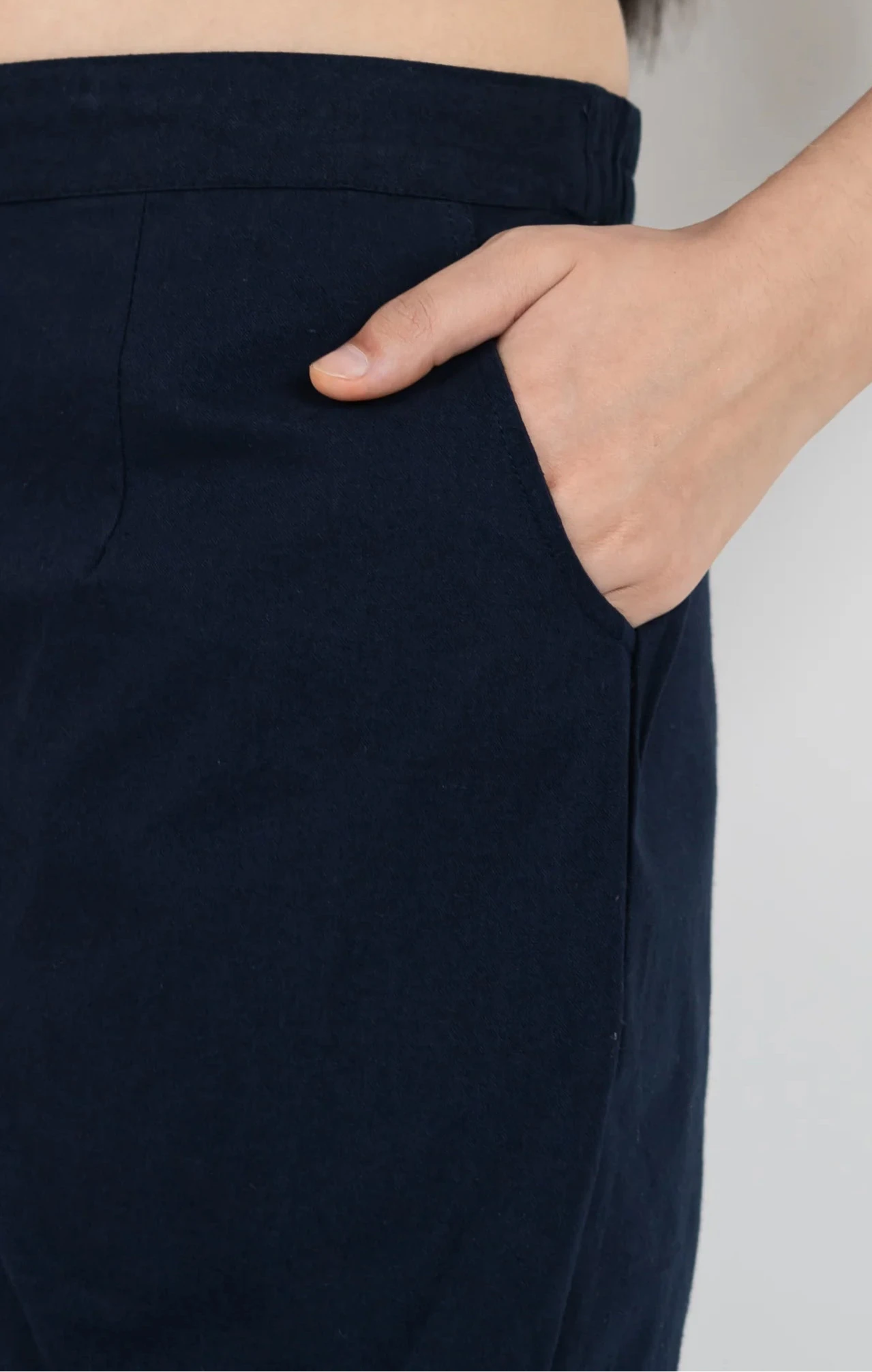 Navy Blue Women Wide Leg Cotton Pant
