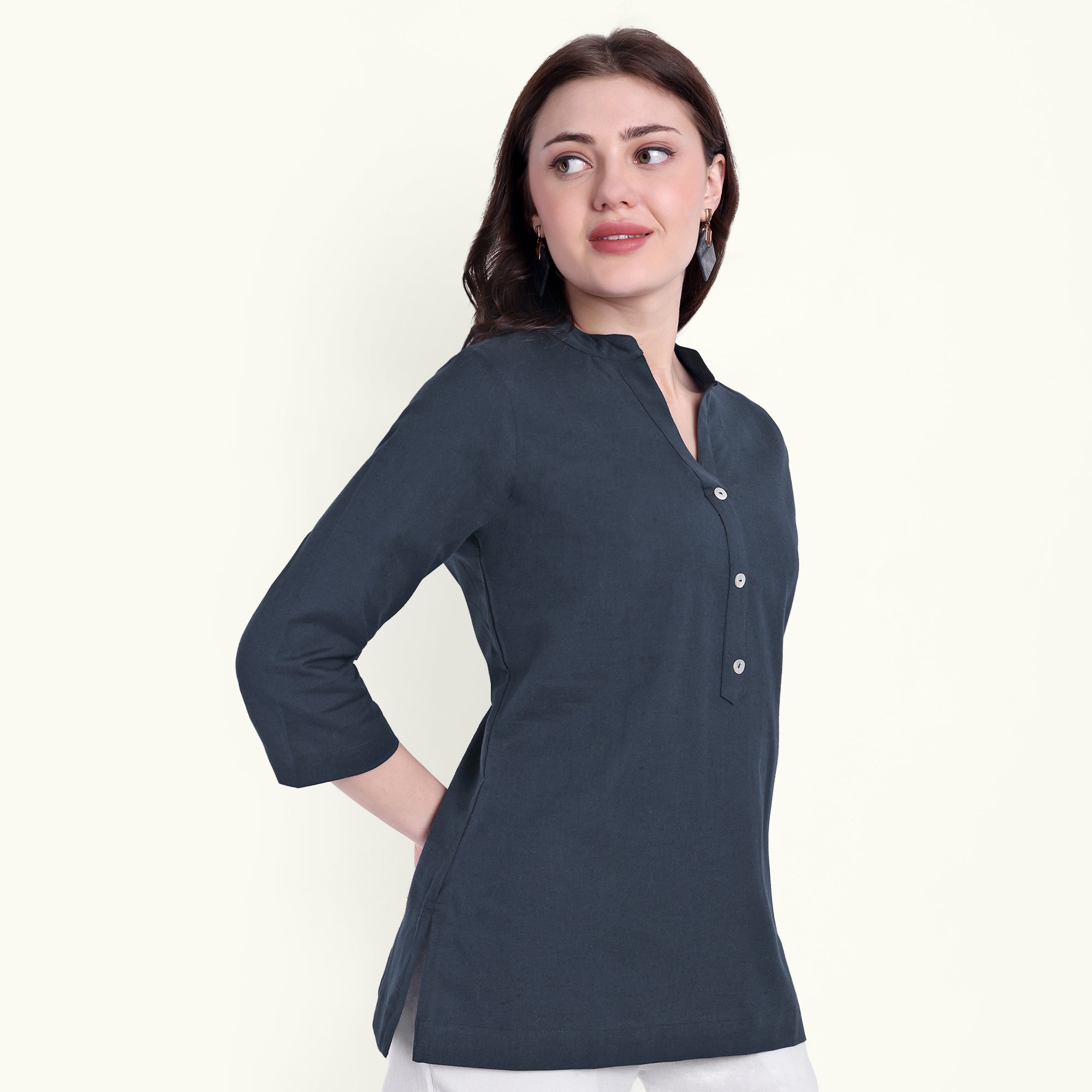 Navy Blue Airy Linen Short Kurti 