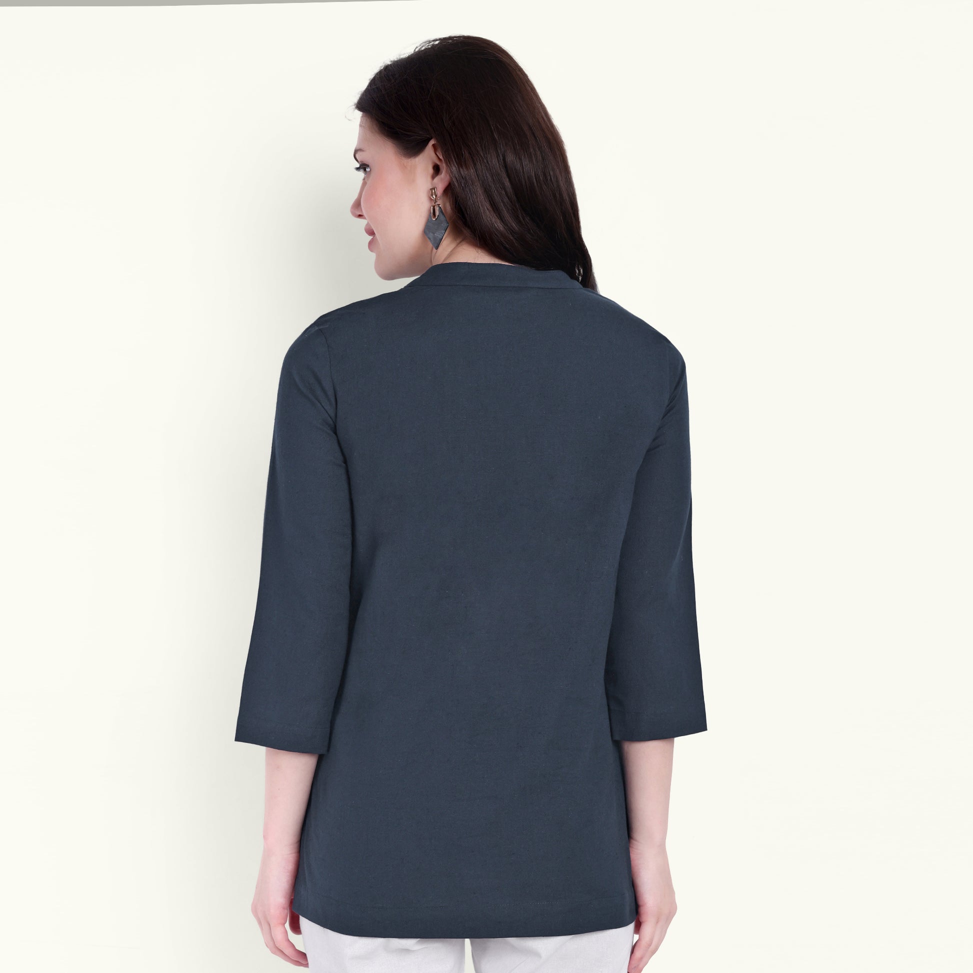 Navy Blue Airy Linen Short Kurti Stylish Kurti