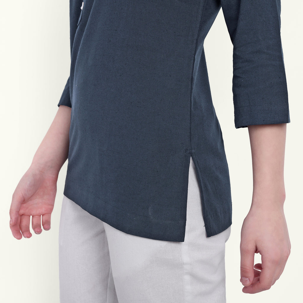Navy Blue Airy Linen Short Kurti Stylish Kurti For Women