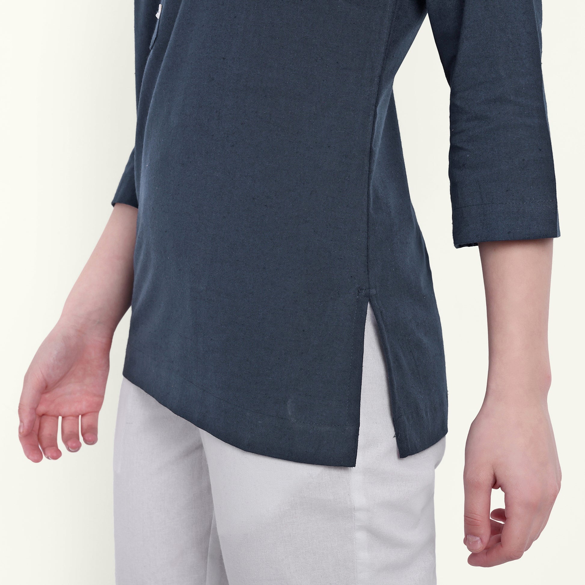 Navy Blue Airy Linen Short Kurti Stylish Kurti For Women