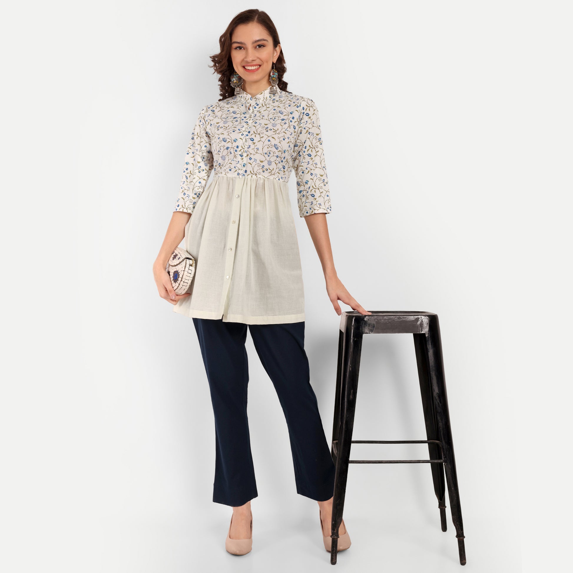  Navy Blue Solid Women Regular Fit Cotton Trouser Stylish Look For Women