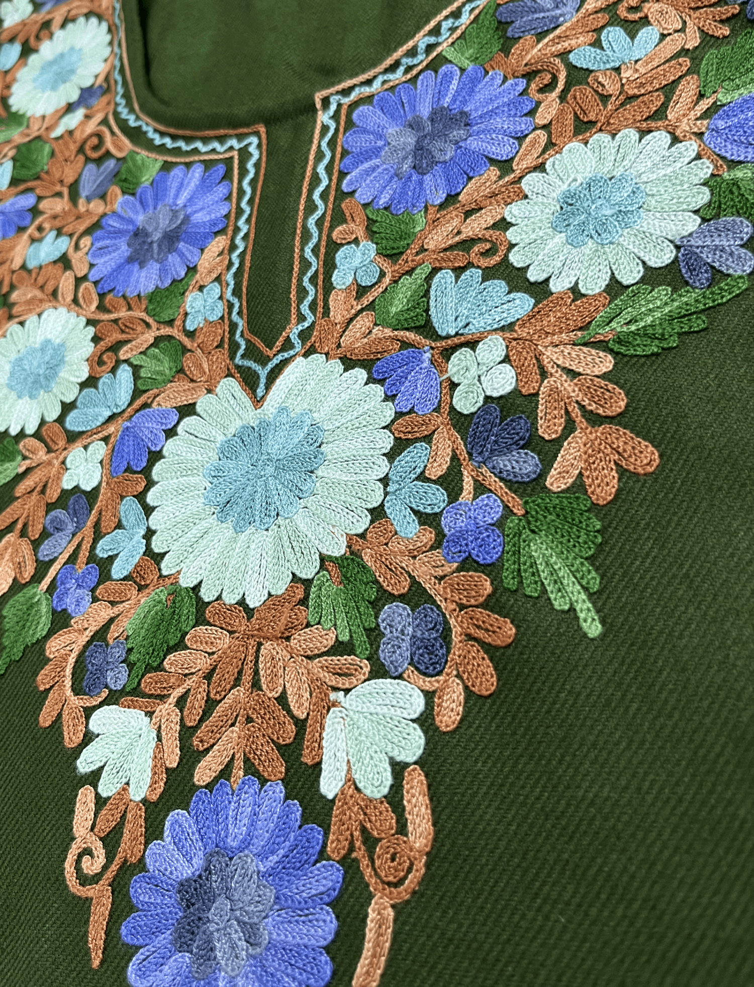 Olive Green Floral Aari Embroidered Kashmiri Co-ord set