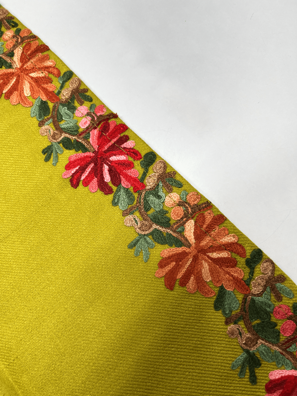 Olive Green and Red Floral Aari Embroidered Kashmiri Pheran