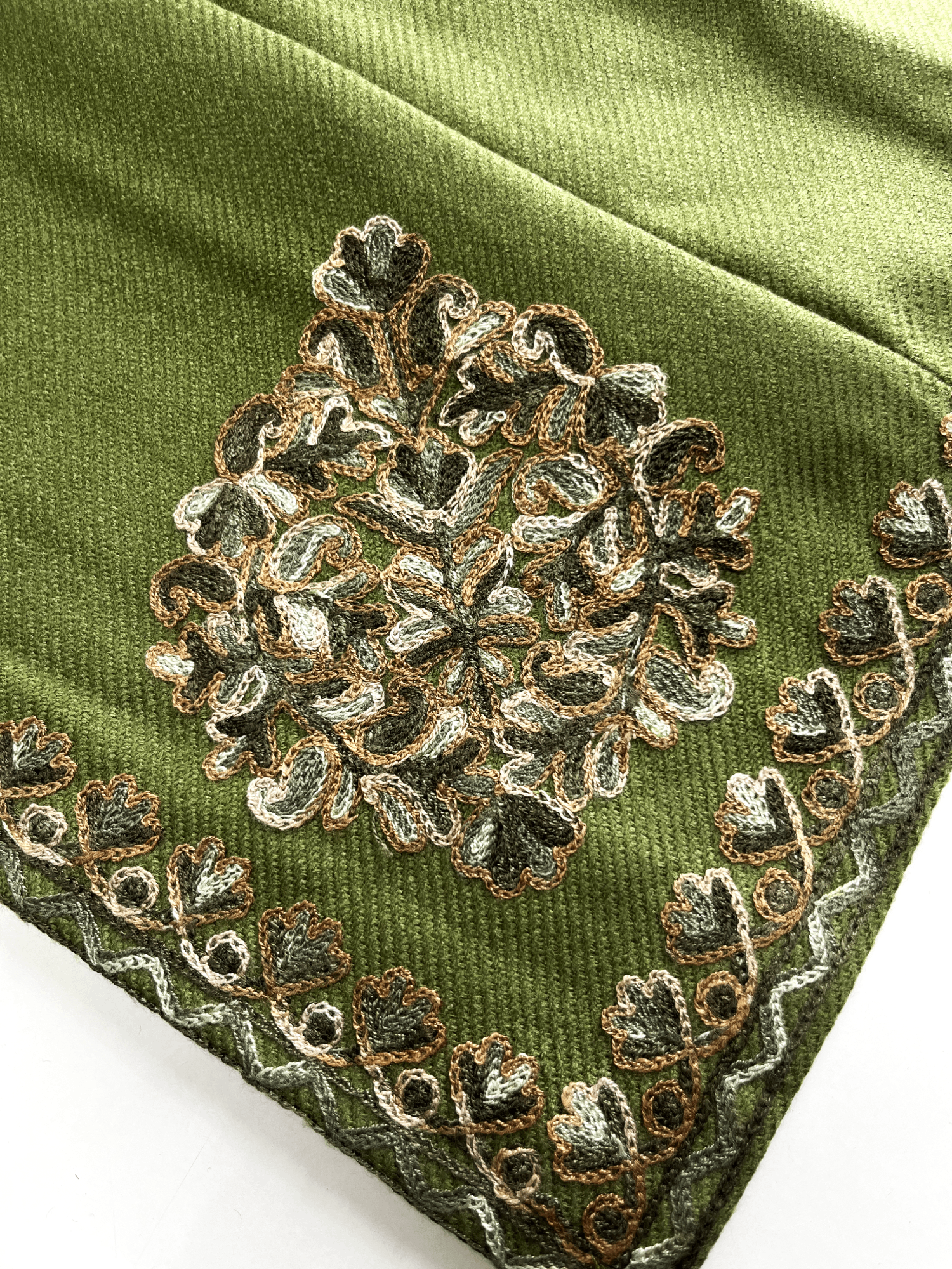 Olive Noor Aari-Embroidered Kashmiri Pheran