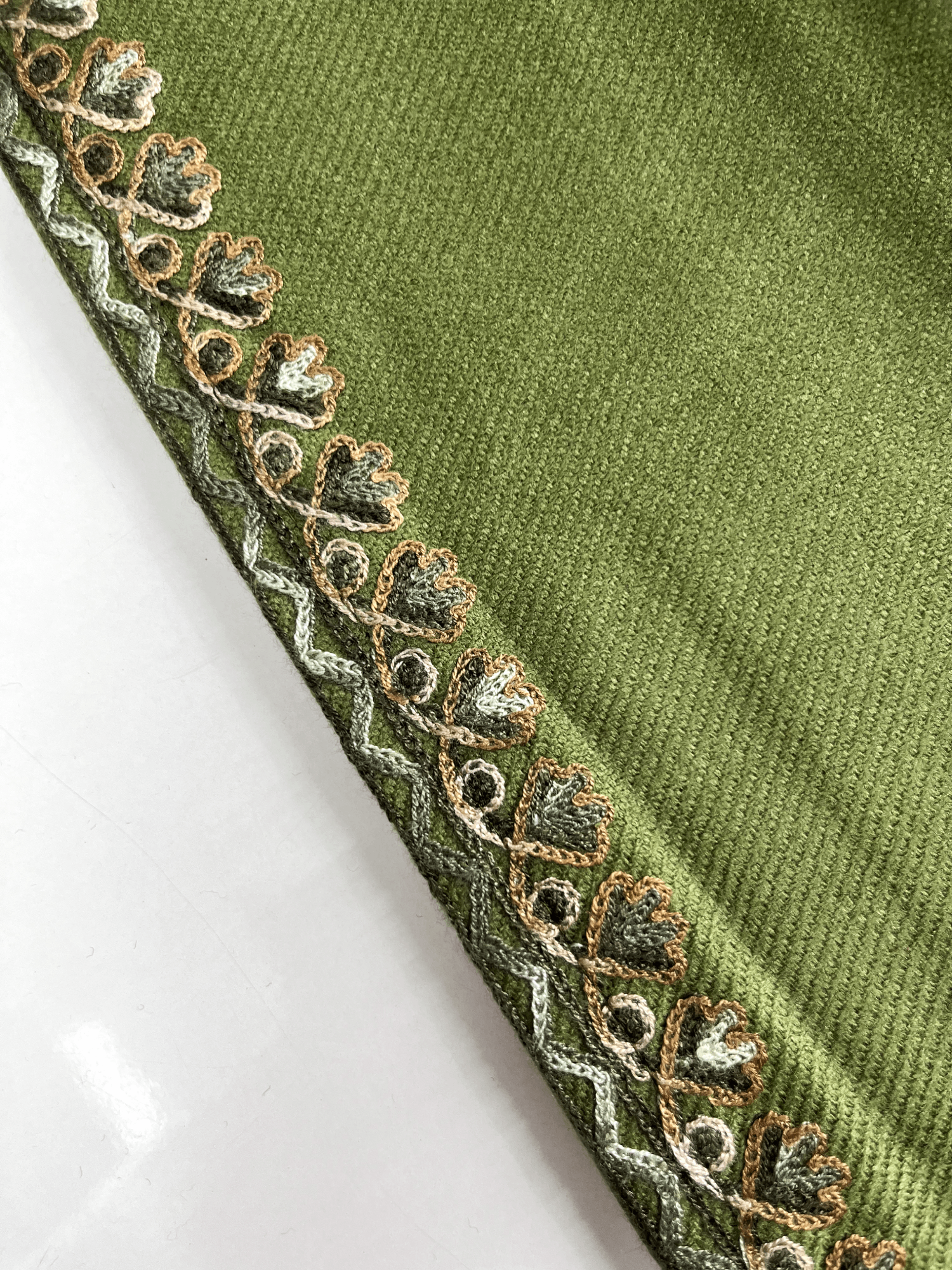 Olive Noor Aari-Embroidered Kashmiri Pheran