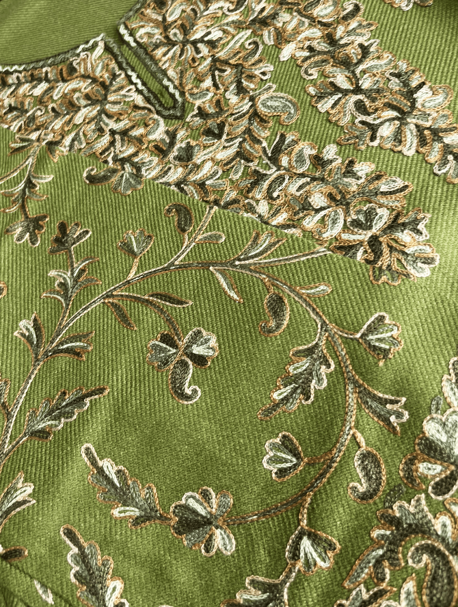 Olive Noor Aari-Embroidered Kashmiri Pheran