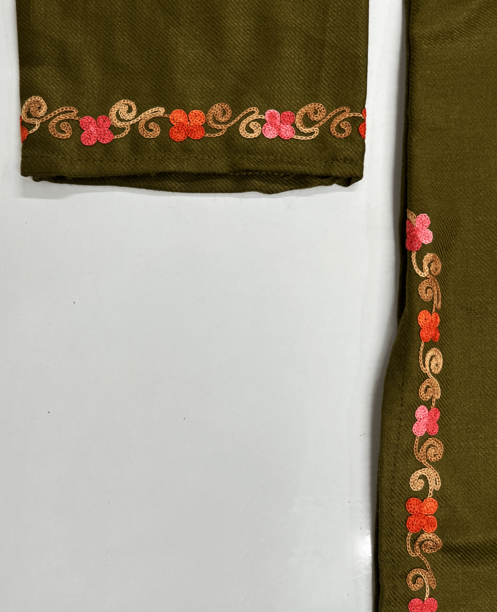 Olive Green Floral Aari Embroidered Kashmiri Coord Set