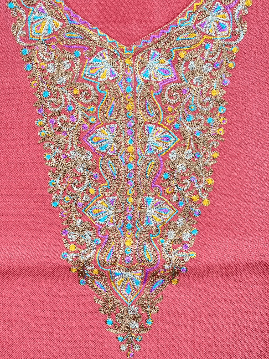 Peach Aari–Tilla Embroidered Kashmiri Pheran