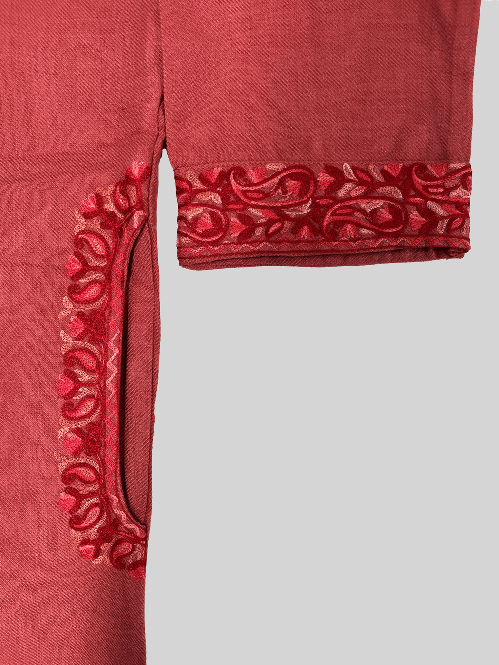 Peach Floral Aari Embroidered Kashmiri Pheran