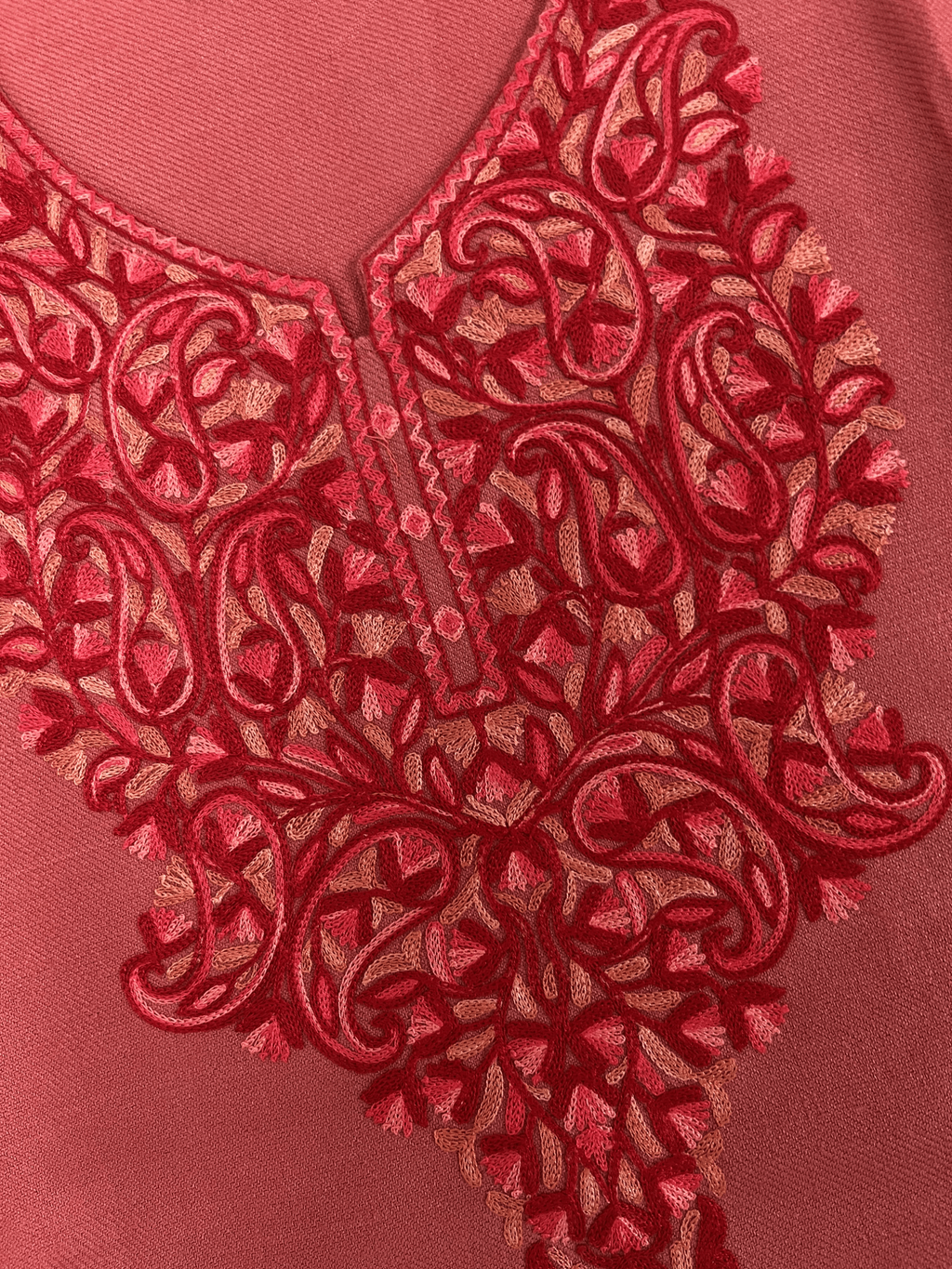 Peach Floral Aari Embroidered Kashmiri Pheran