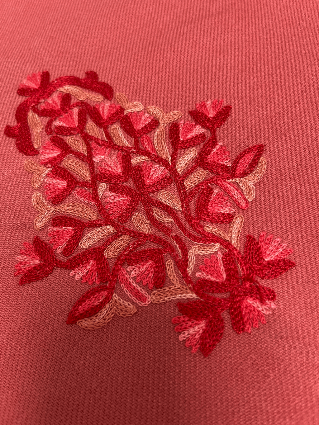 Peach Floral Aari Embroidered Kashmiri Pheran