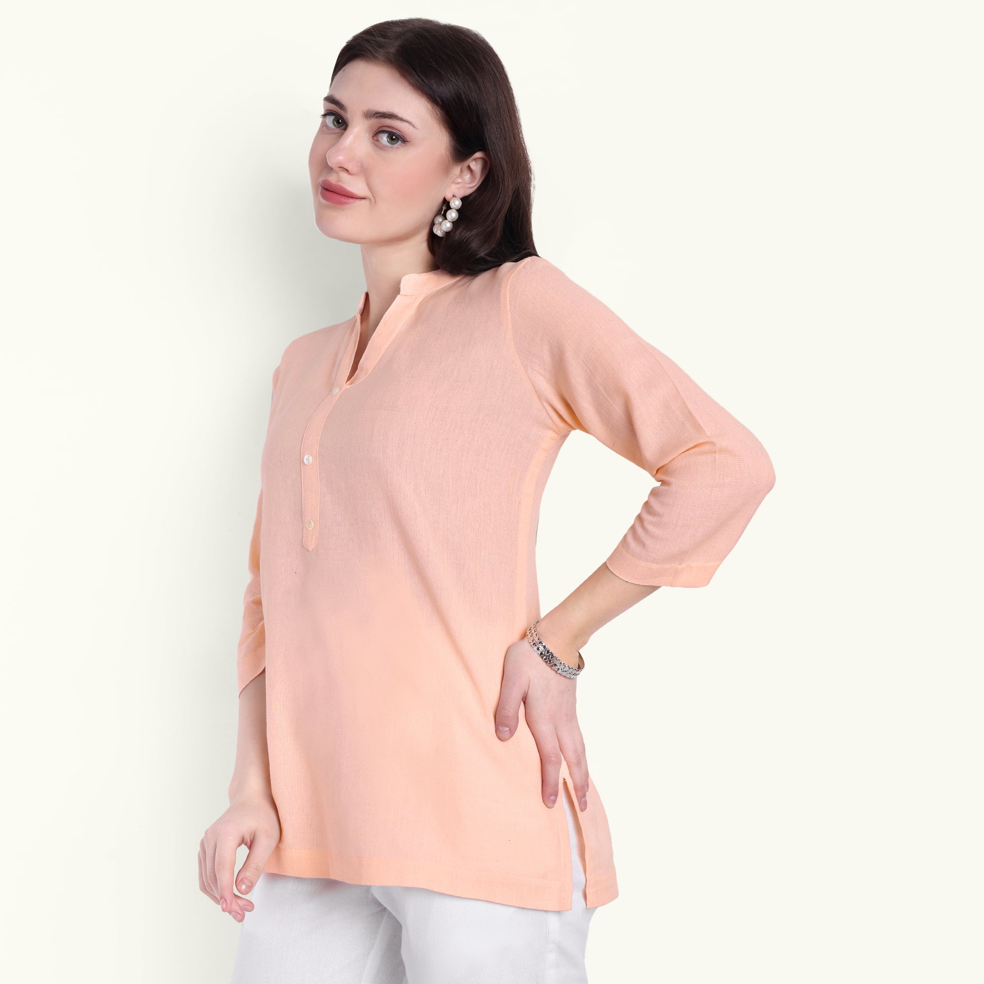  Peach Airy Linen Short Kurti 