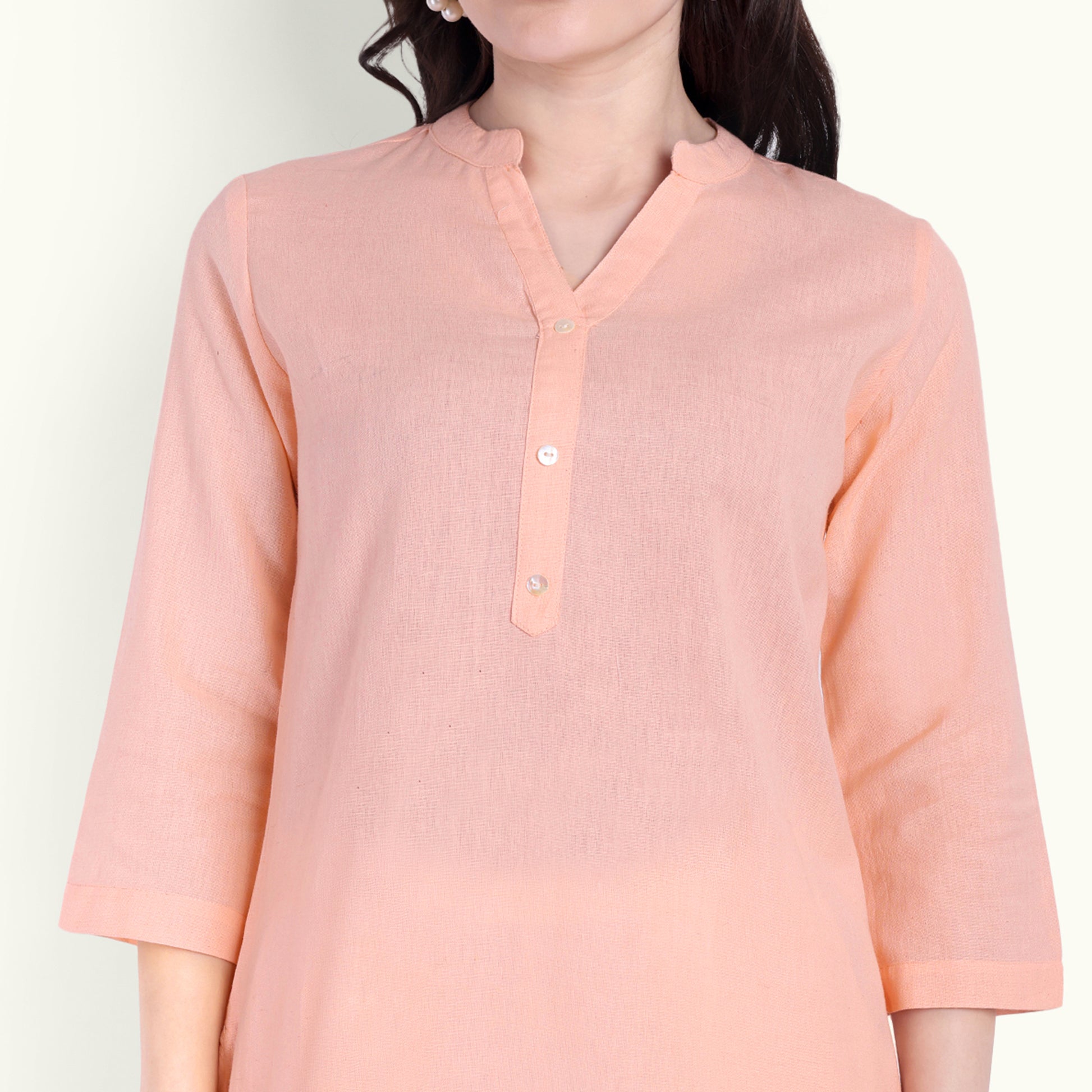  Peach Airy Linen Short Kurti For Women 