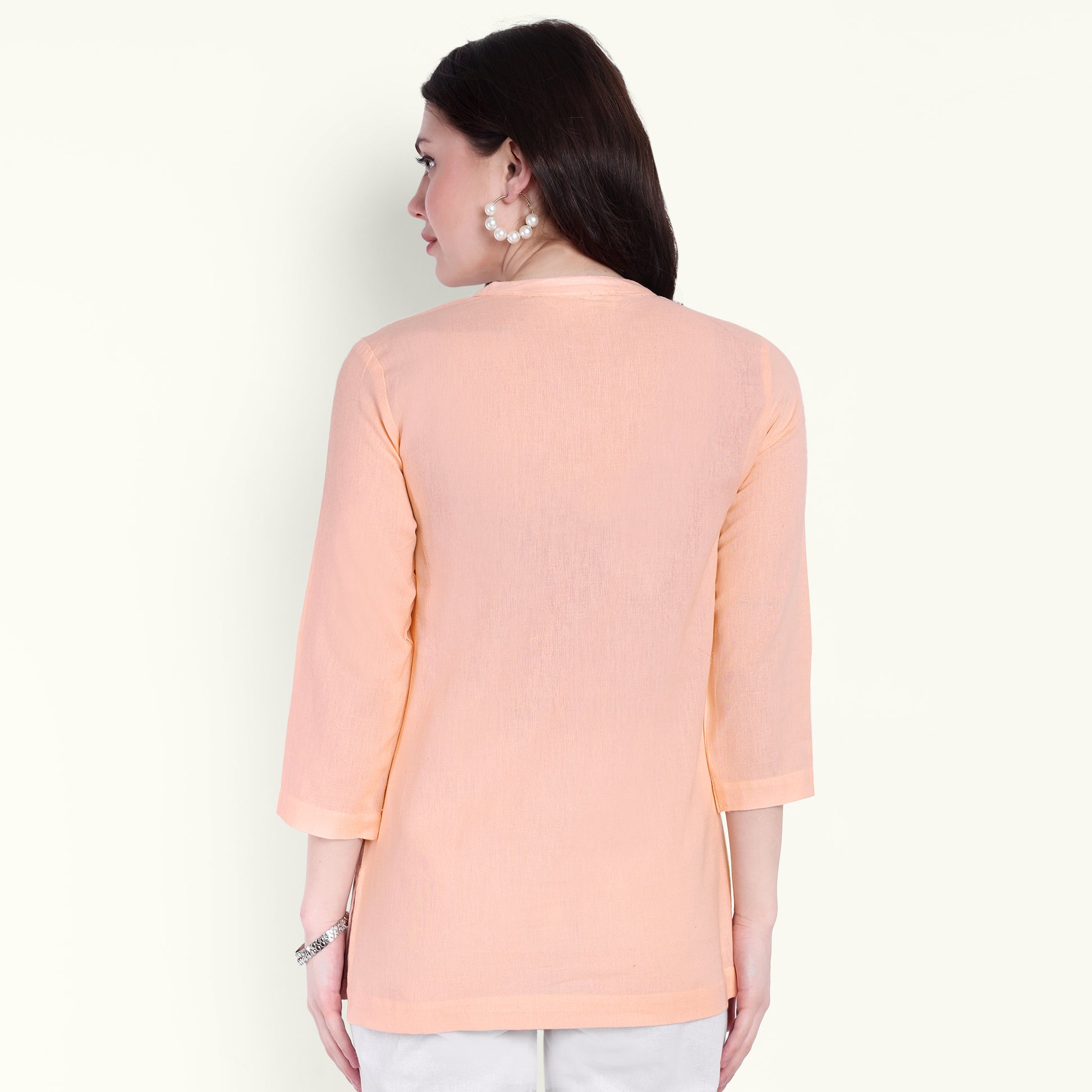  Peach Airy Linen Short Kurti Stylish Look