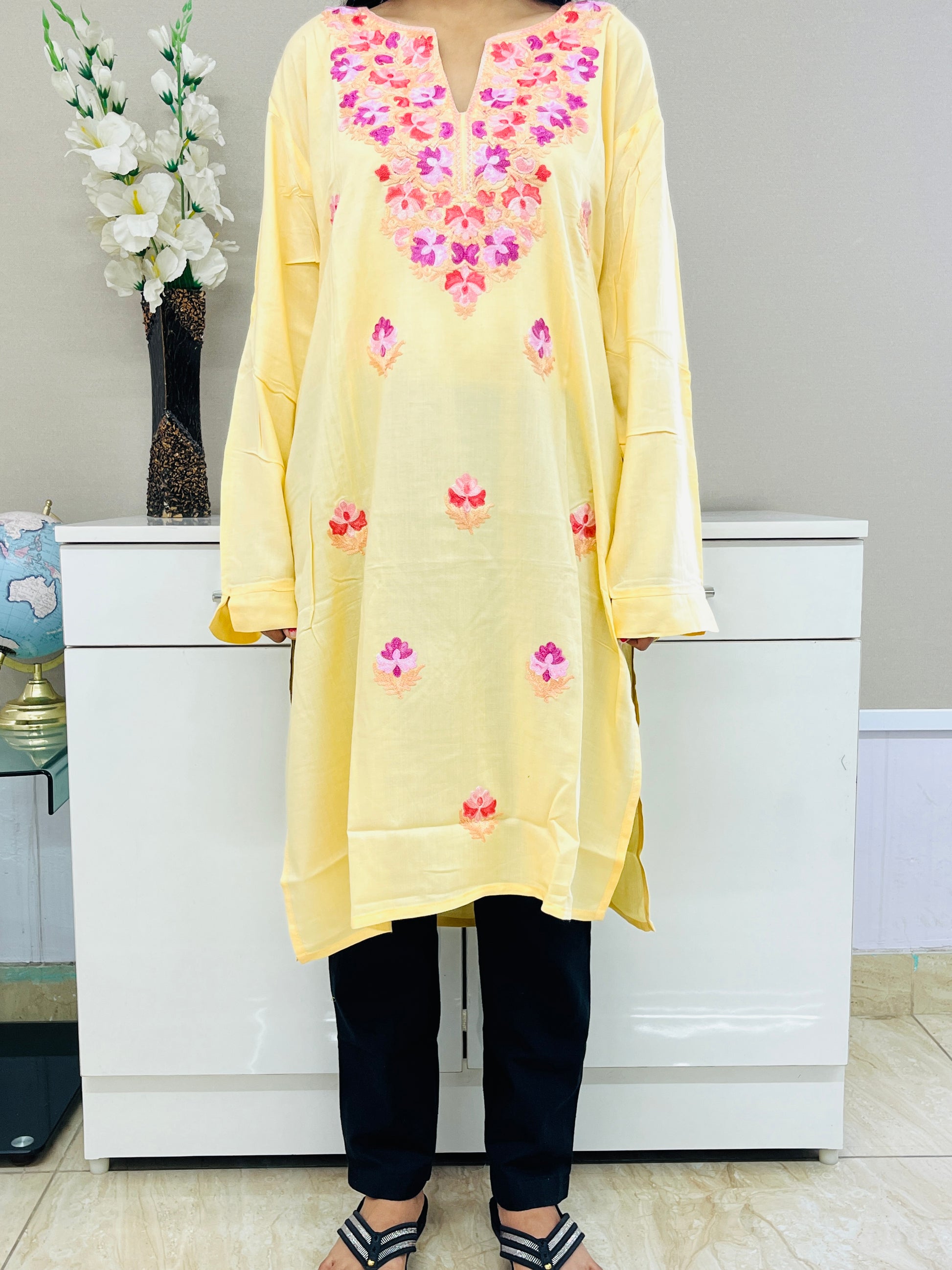  Peach Thread Work Rayon Straight Kurti For Women