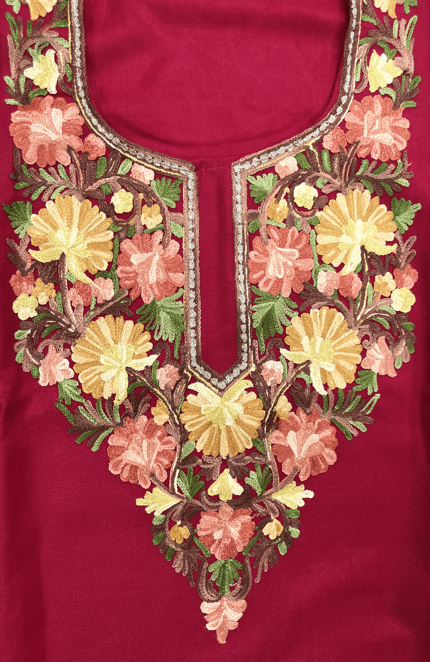 Pink Floral Aari–Tilla Embroidered Kashmiri Pheran