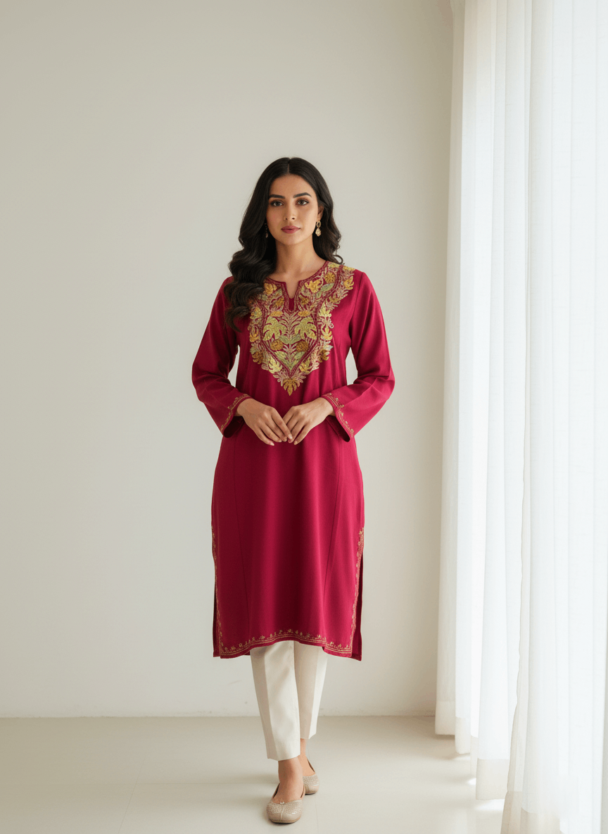 Pink Embroidered Kashmiri Pheran