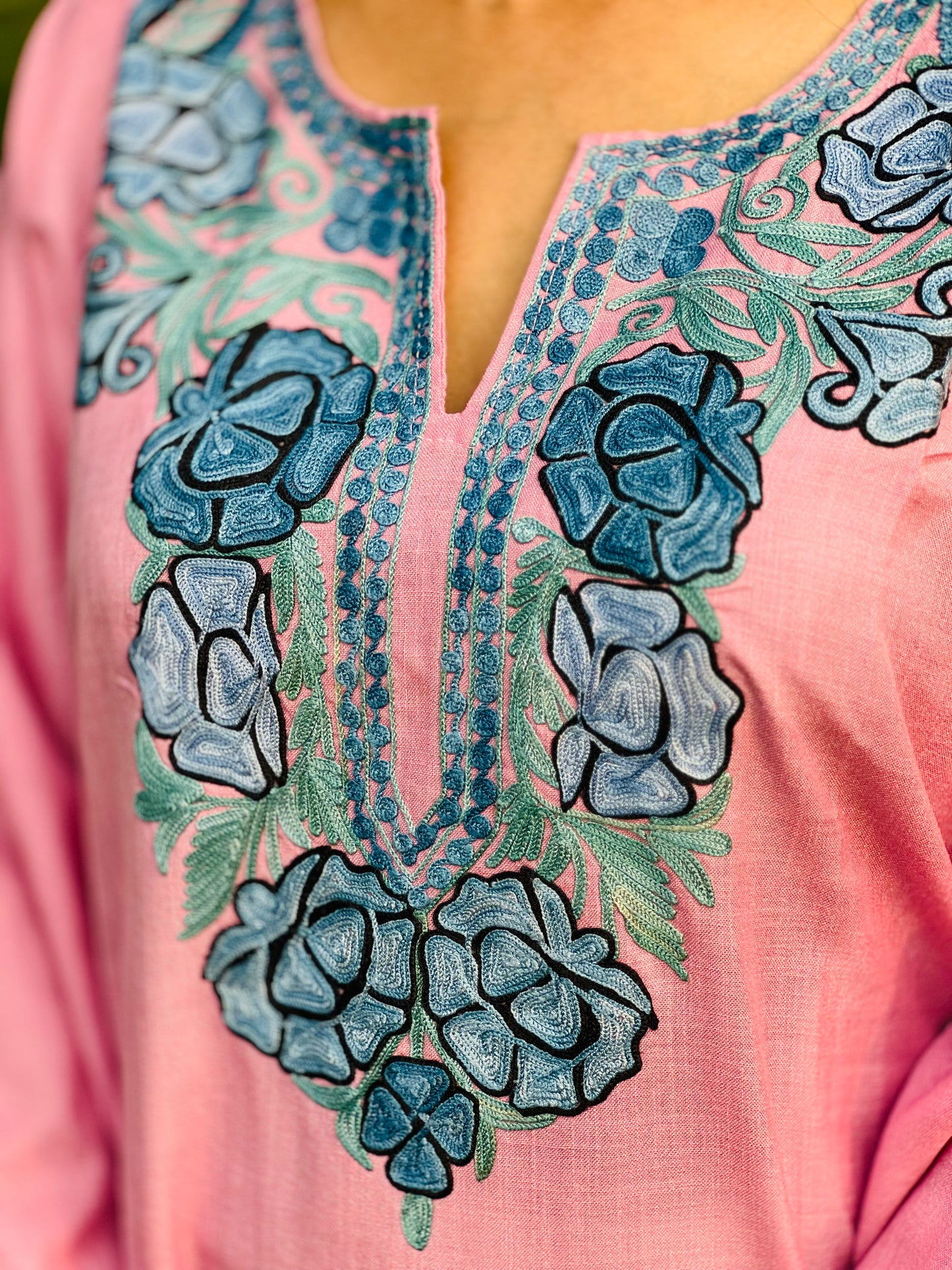  Pink Embroidered Cotton Straight Kurti 