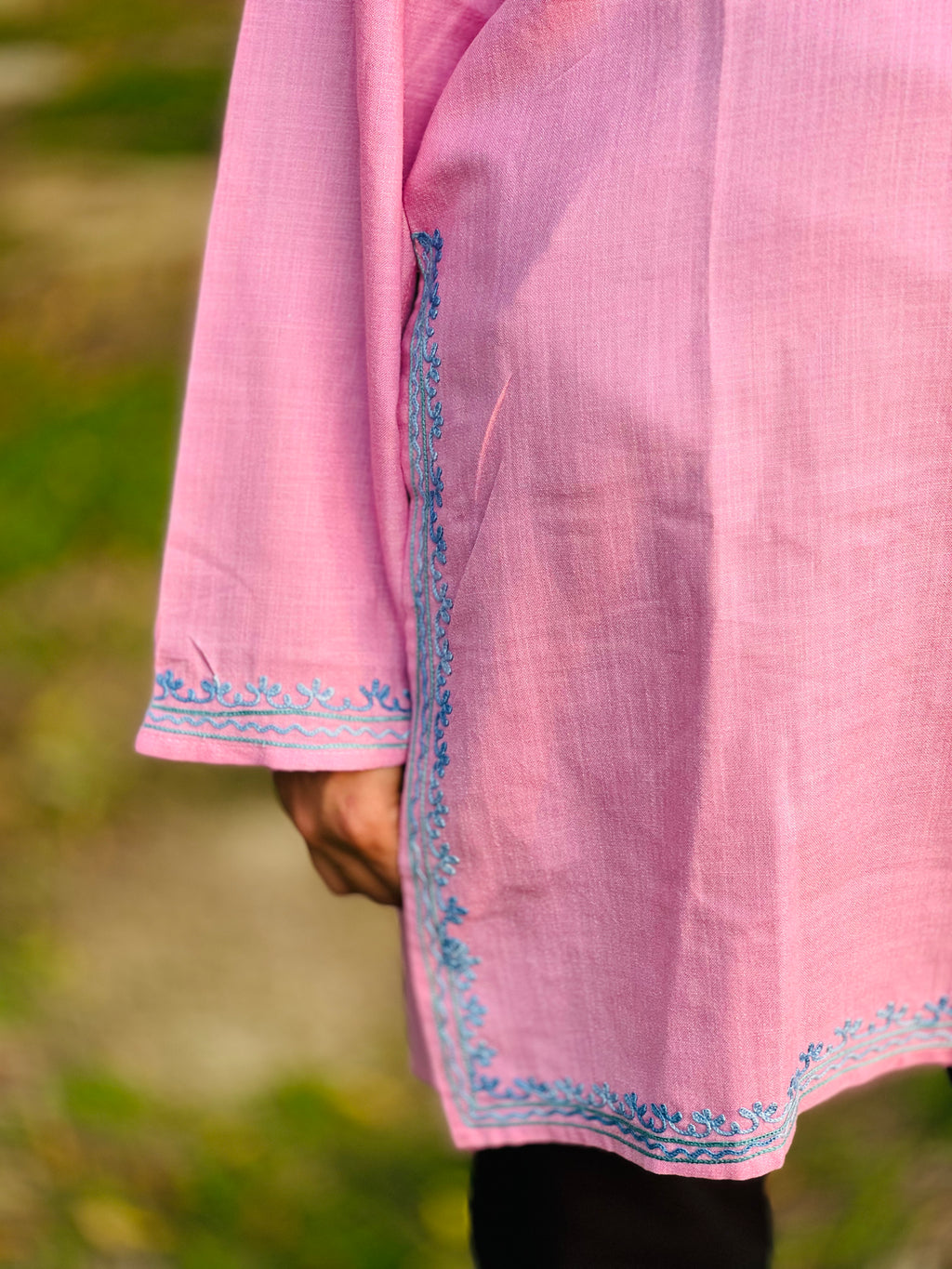  Pink Thread Work Pink Cotton Straight Kurti 