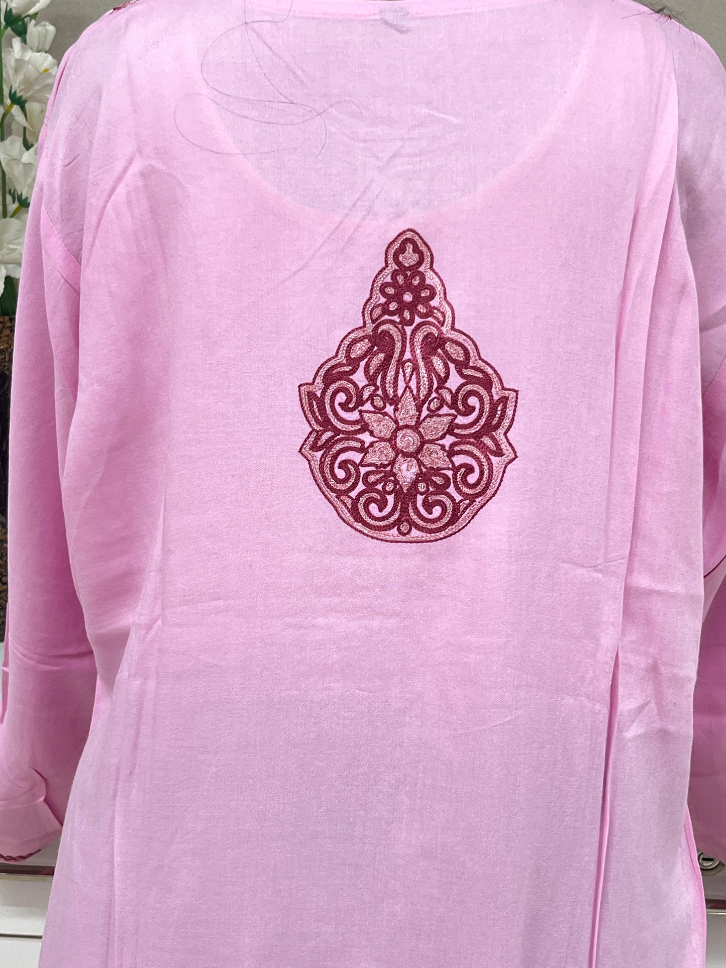  Pink Thread Work Rayon Straight Kurti For Women