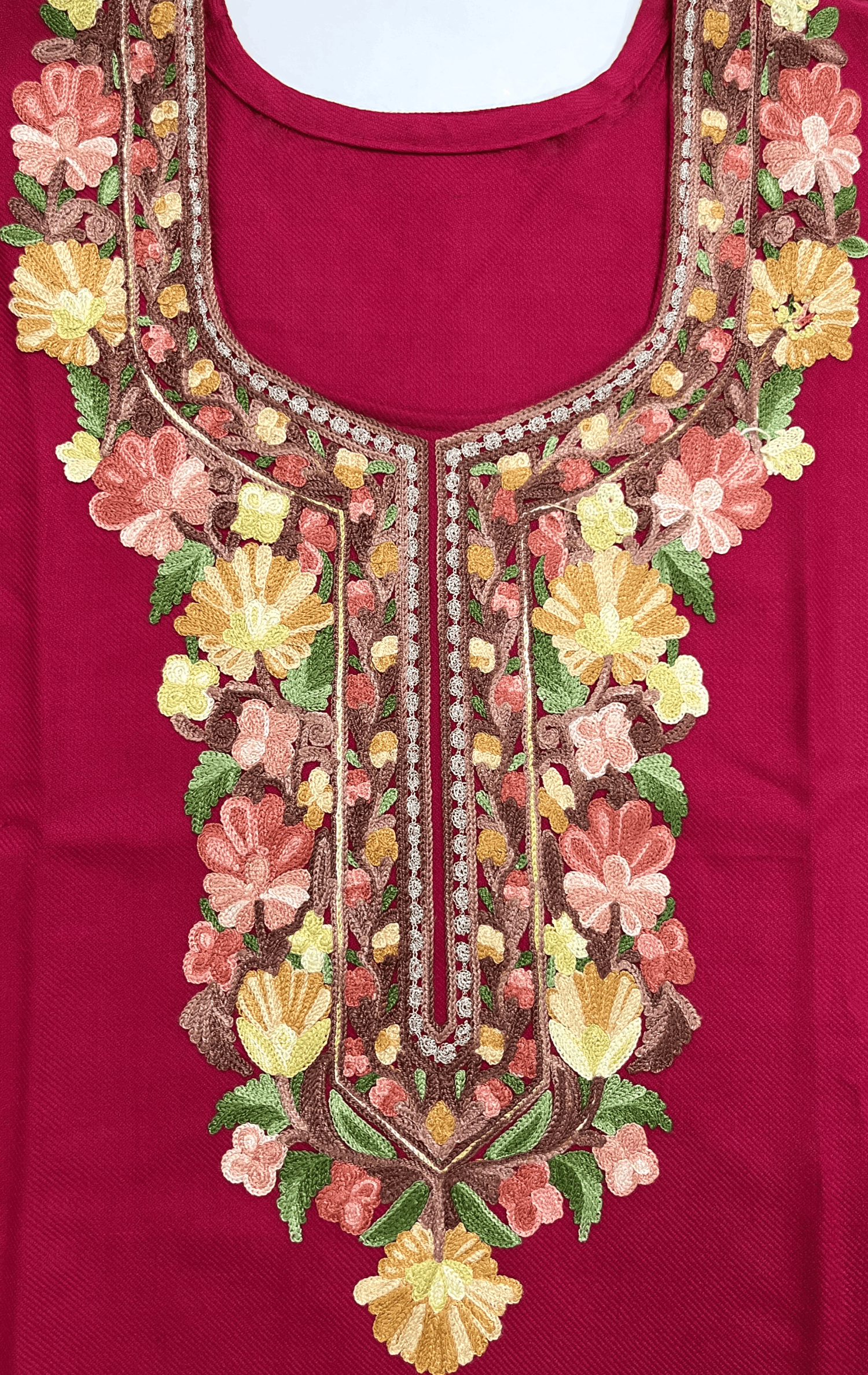 Pink and Yellow Floral Aari-Tilla Embroidered Kashmiri Co-ord set