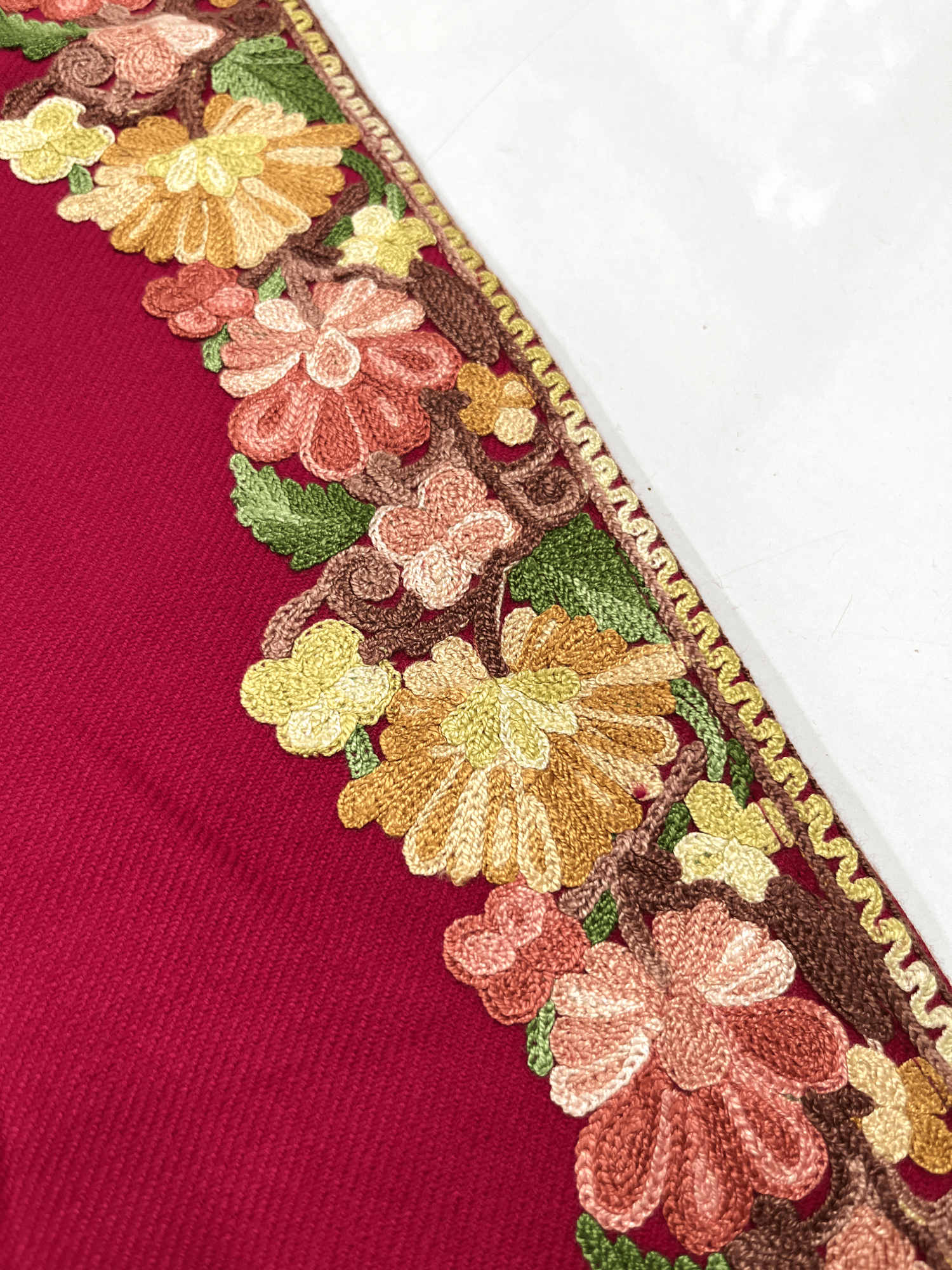 Pink and Yellow Floral Aari-Tilla Embroidered Kashmiri Co-ord set