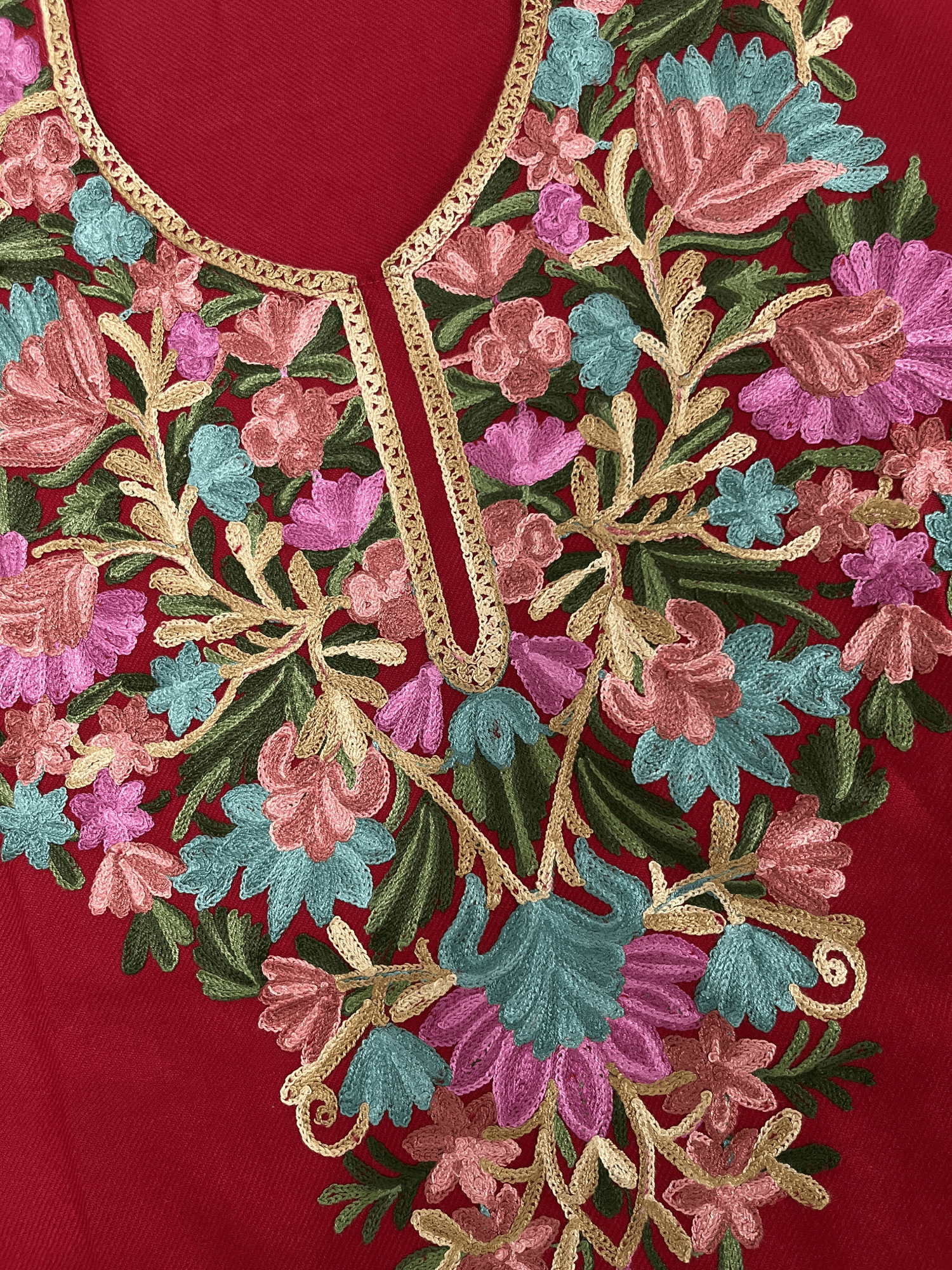 Red Floral Aari Embroidered Kashmiri Pheran