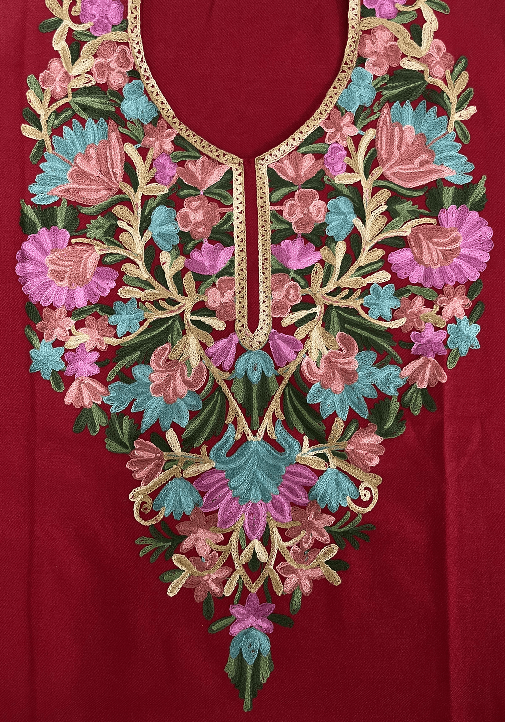 Red Floral Aari Embroidered Kashmiri Pheran