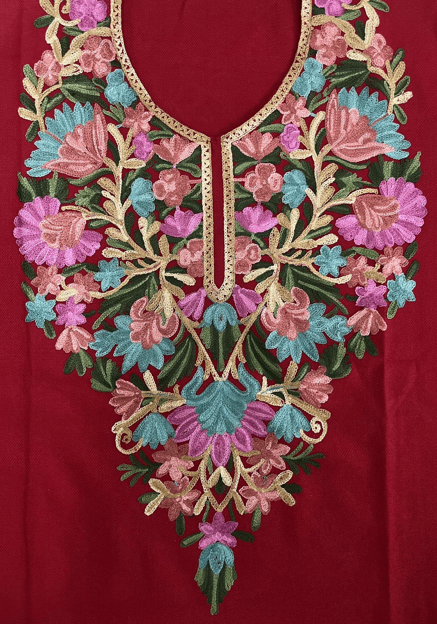 Red Floral Aari Embroidered Kashmiri Pheran