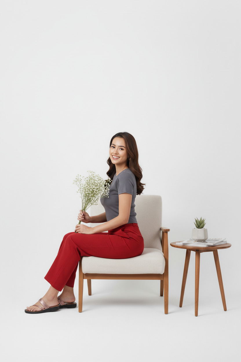 Red Women Wide Leg Cotton Pant