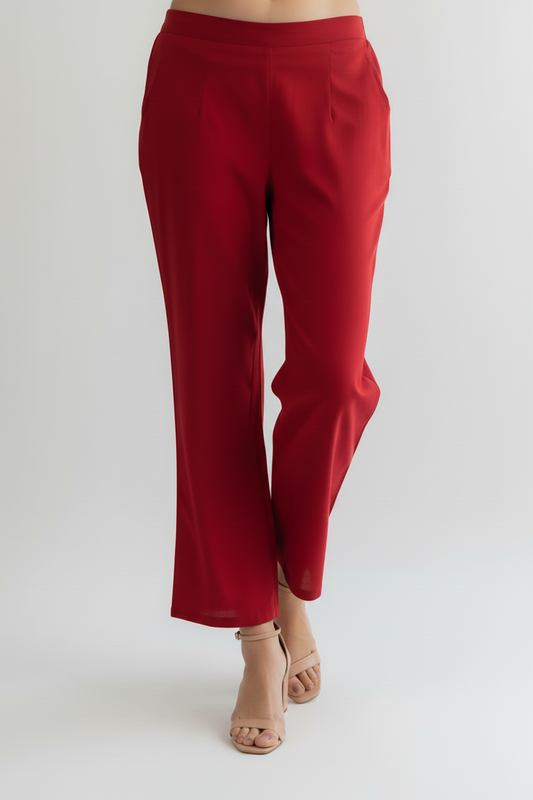 Red Women Wide Leg Cotton Pant