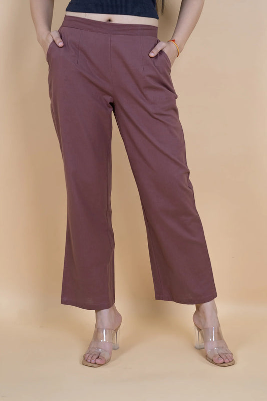 Rose Taupe Women Wide Leg Cotton Pant