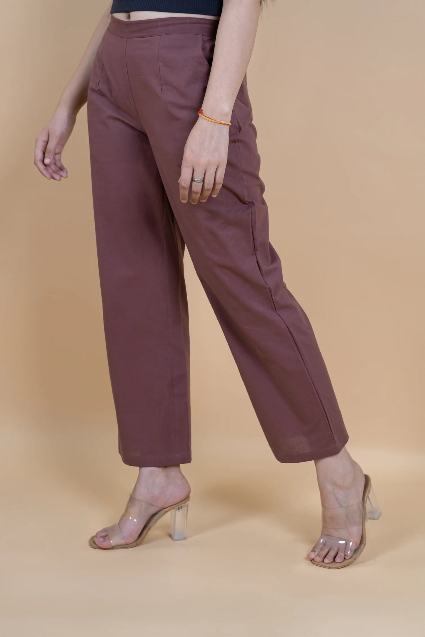 Rose Taupe Women Wide Leg Cotton Pant