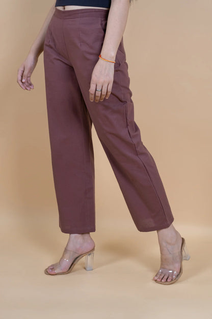 Rose Taupe Women Wide Leg Cotton Pant