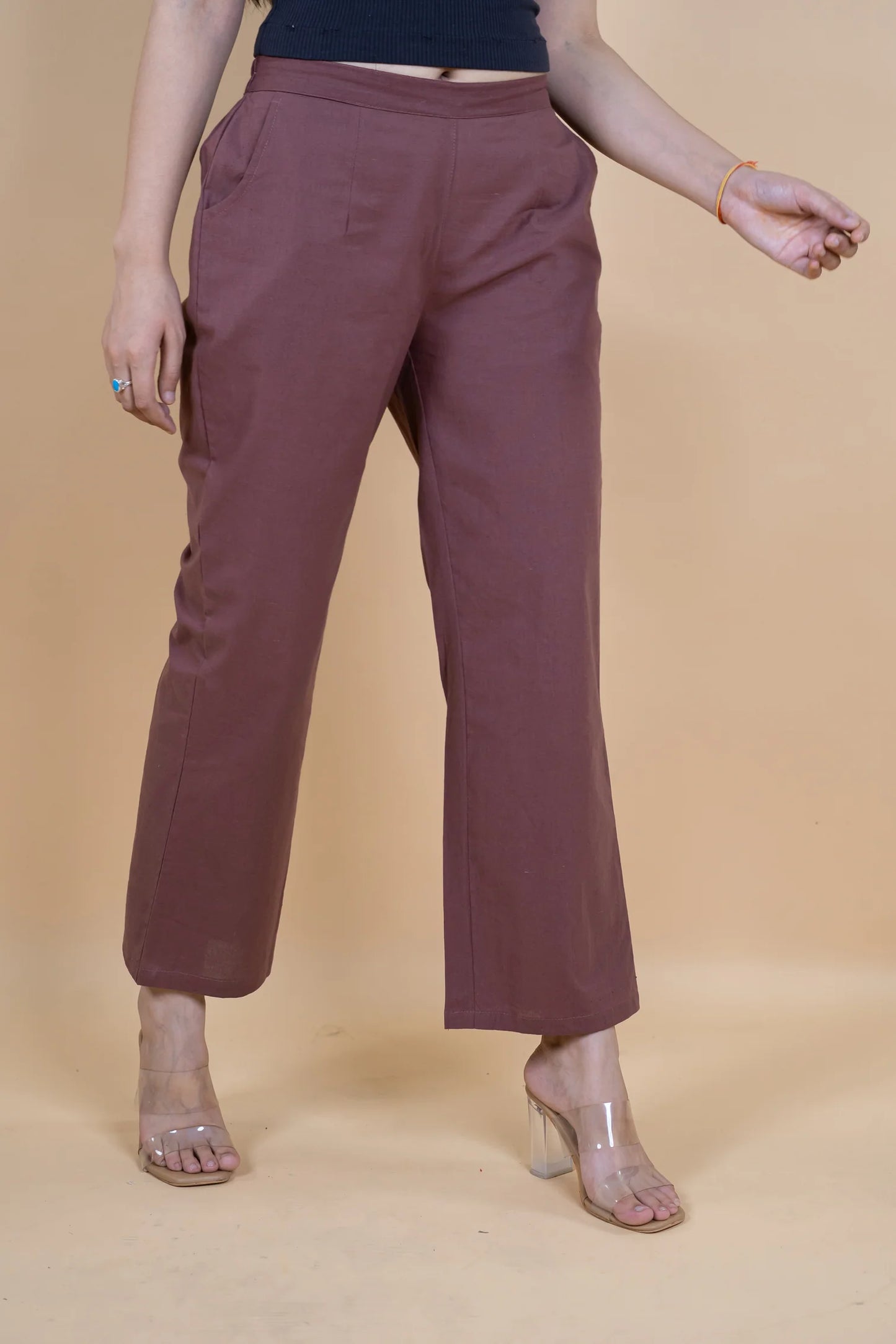 Rose Taupe Women Wide Leg Cotton Pant