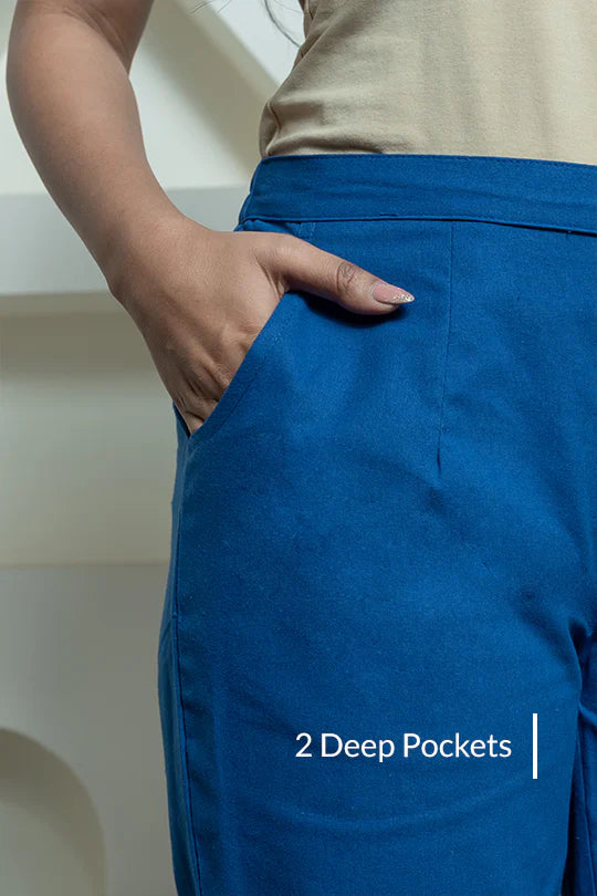 Royal Blue Women Wide Leg Cotton Pant