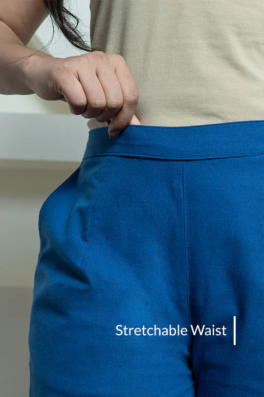 Royal Blue Women Wide Leg Cotton Pant