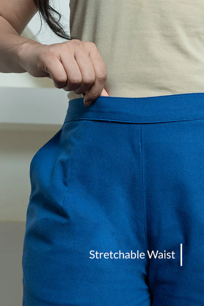 Royal Blue Women Wide Leg Cotton Pant