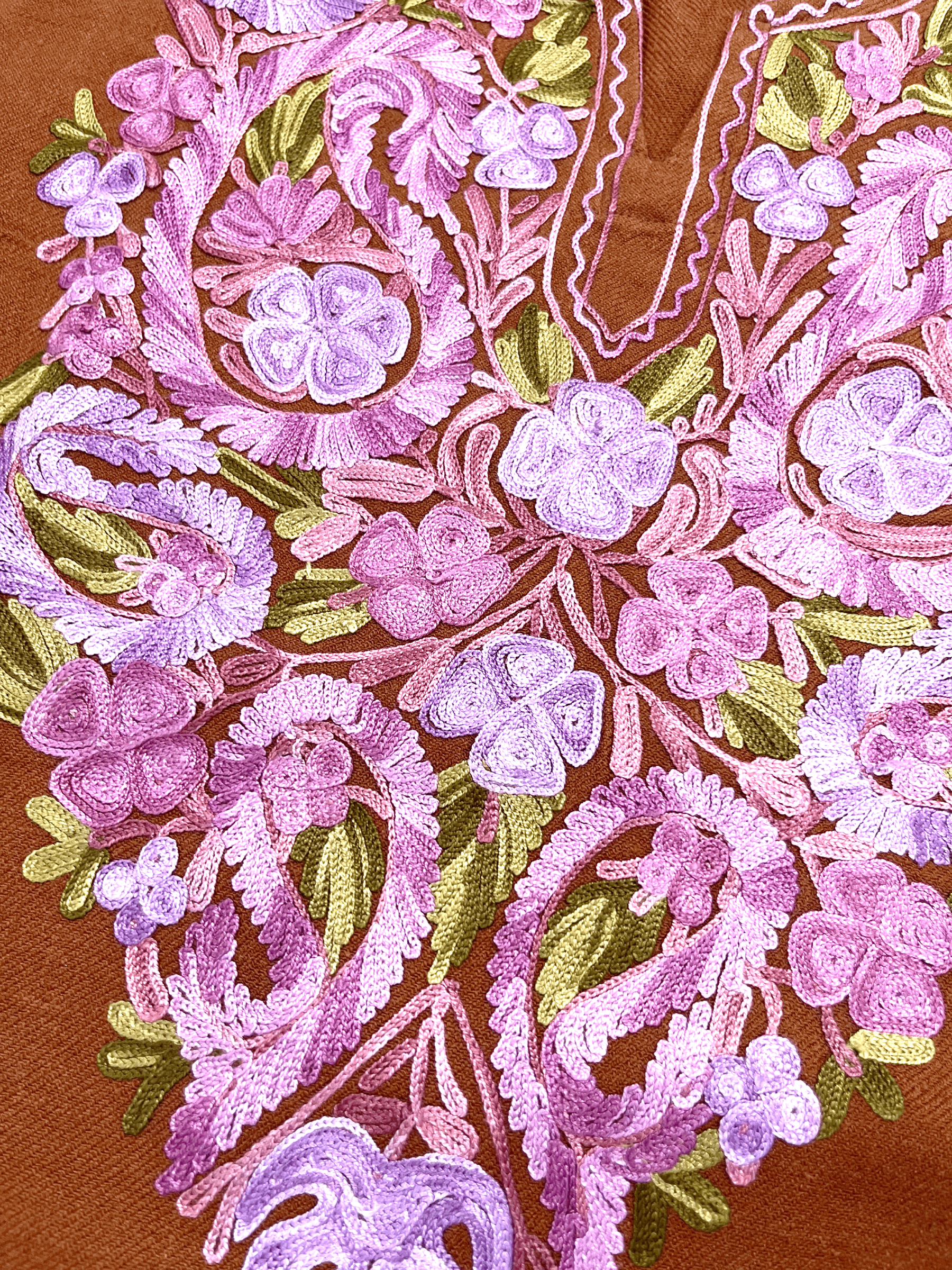 Rust Brown & Purple Embroidered Kashmiri Pheran