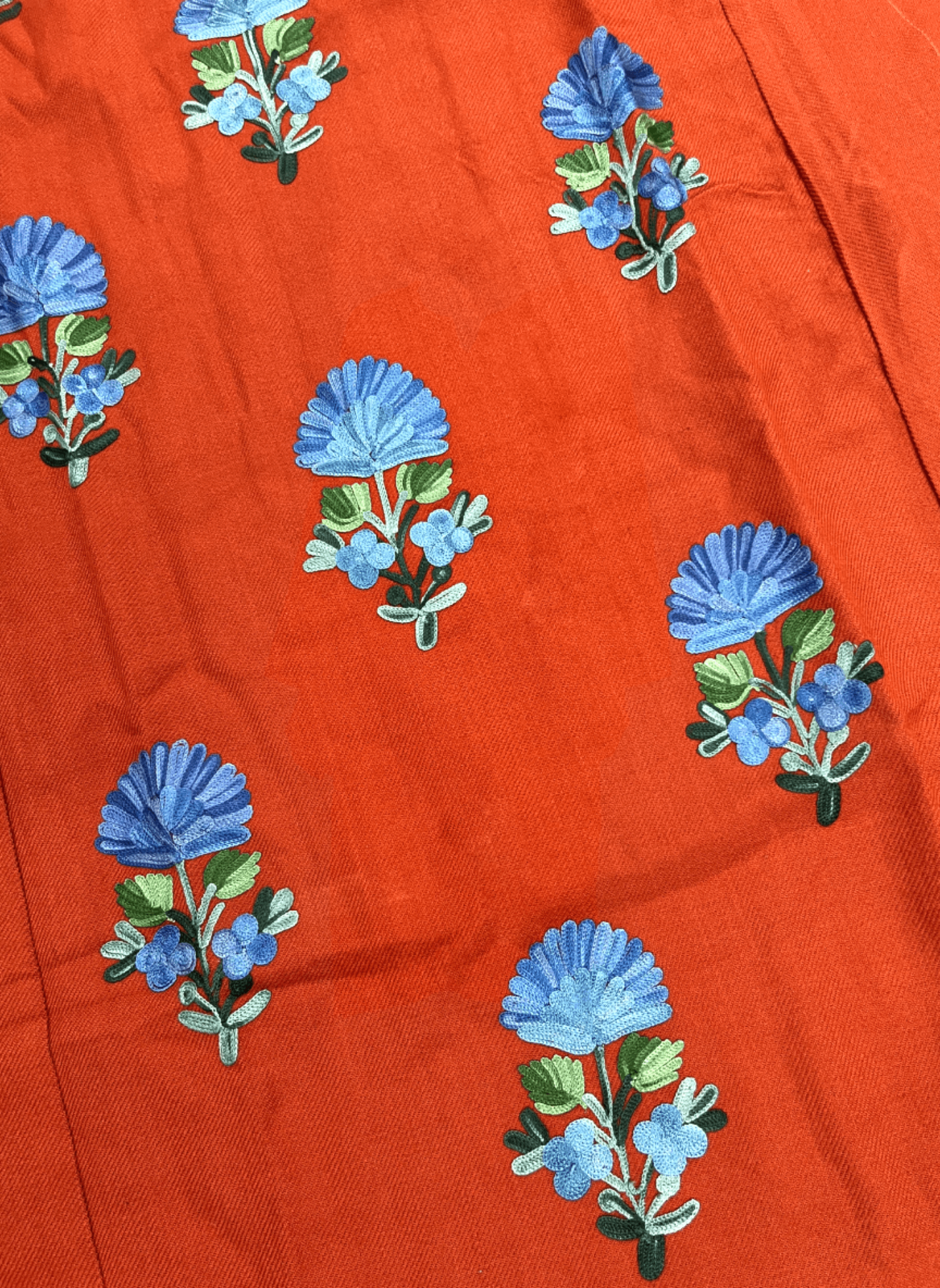Rust Brown & Blue Embroidered Kashmiri Pheran