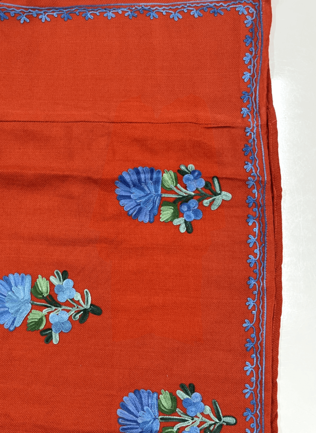 Rust Brown & Blue Embroidered Kashmiri Pheran