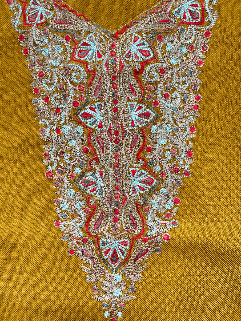 Mustard Aari–Tilla Embroidered Kashmiri Pheran