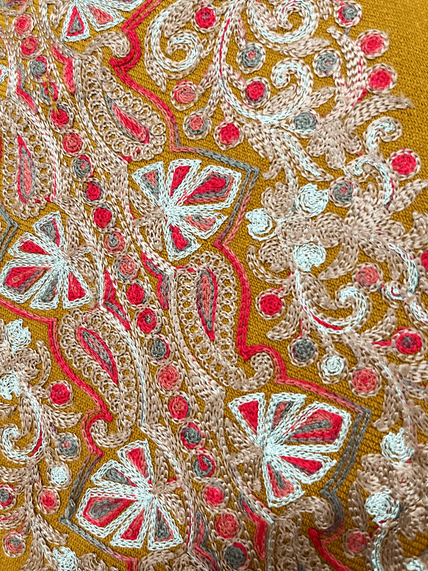 Mustard Aari–Tilla Embroidered Kashmiri Pheran
