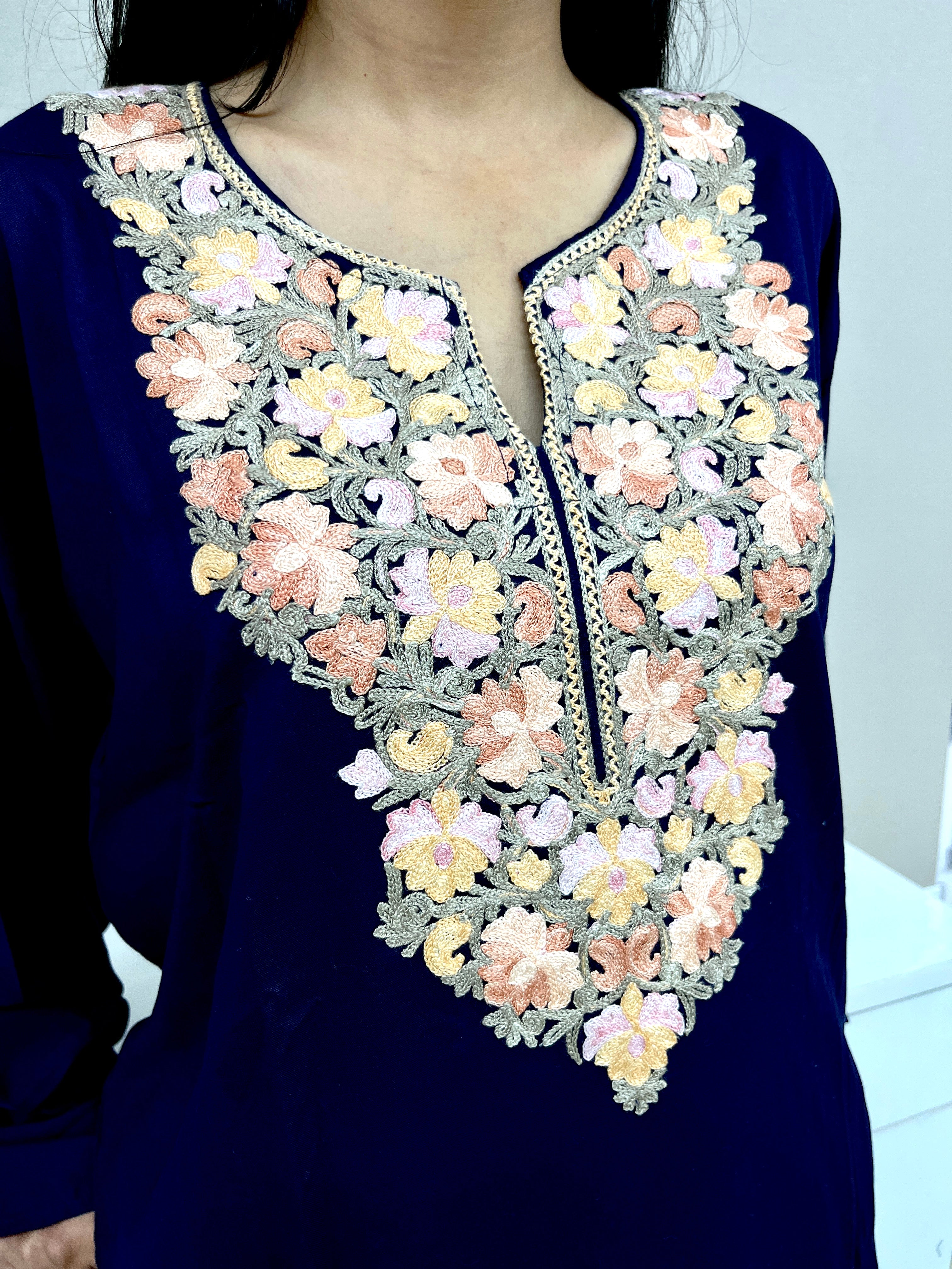 Sapphire Blue Embroidered Rayon Straight Kurti For Women